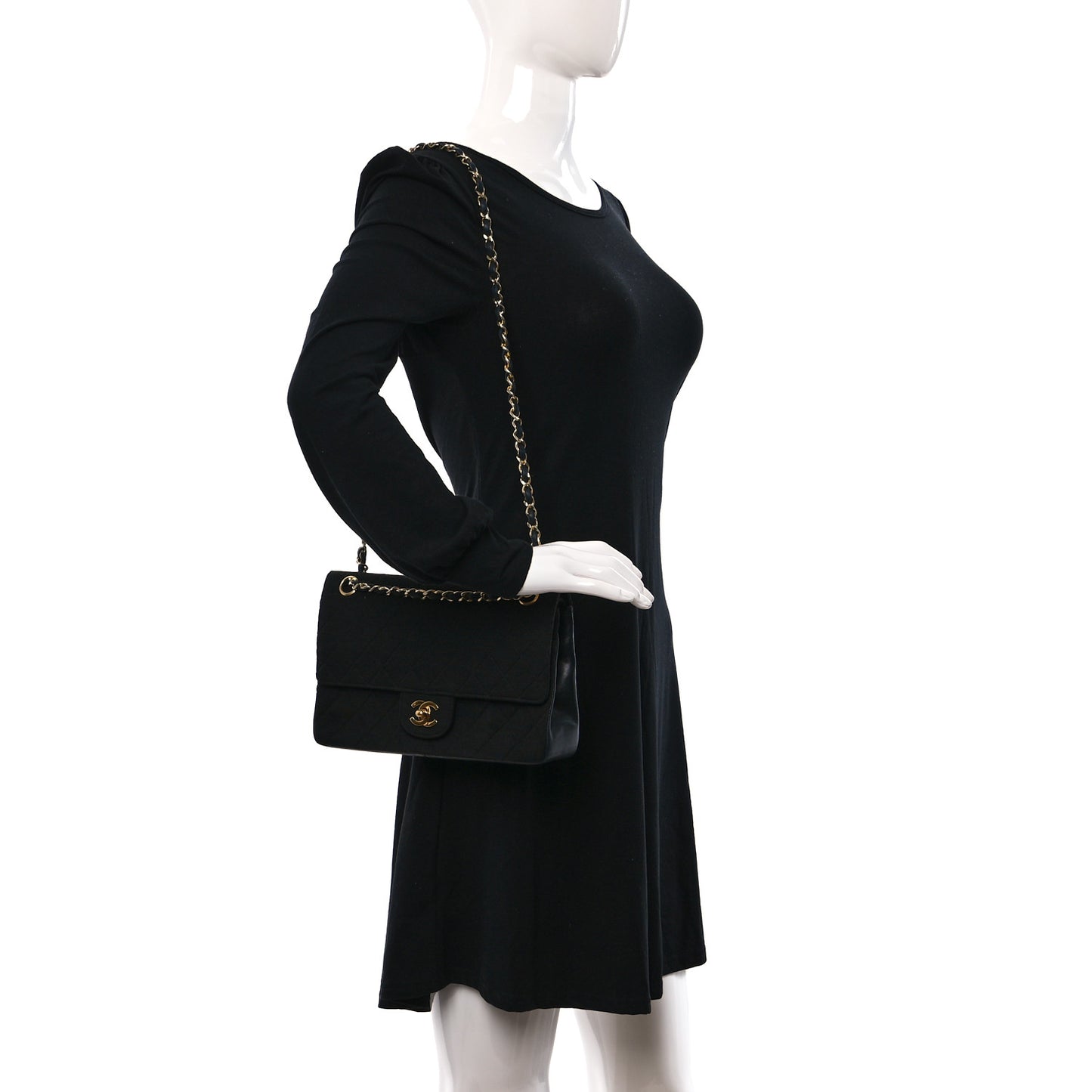 Jersey Quilted Medium Double Flap Black