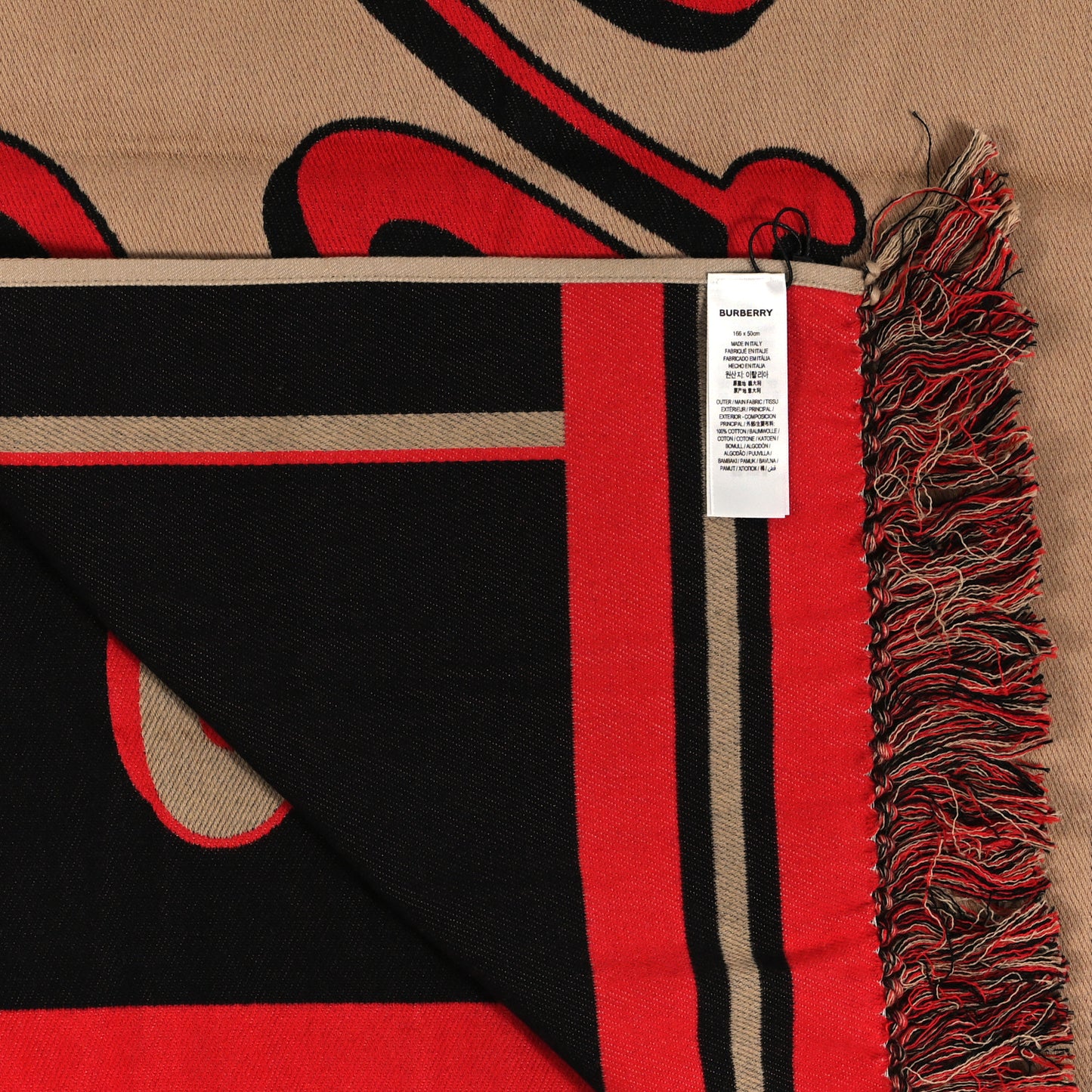 Cotton Logo Script Football Knit Scarf Archive Beige