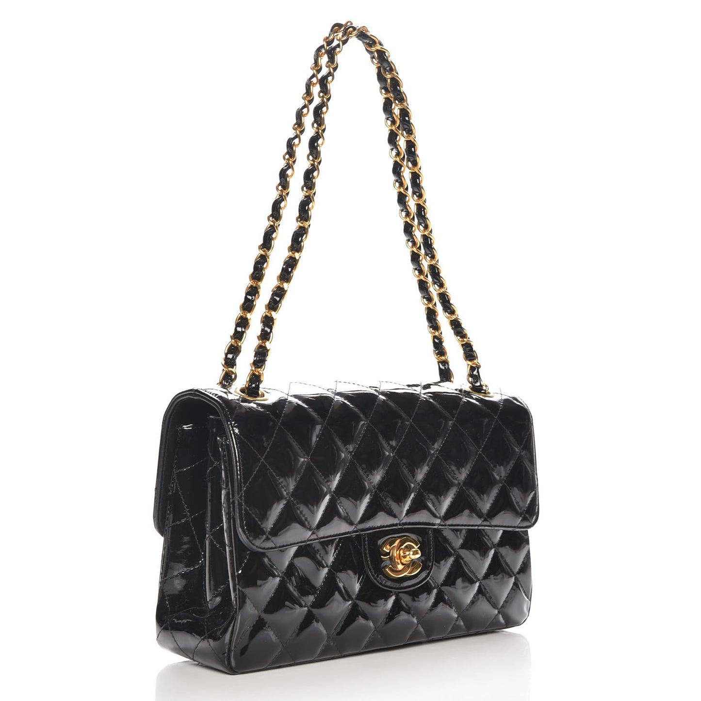 Patent Quilted Medium Double Sided Single Flap Black