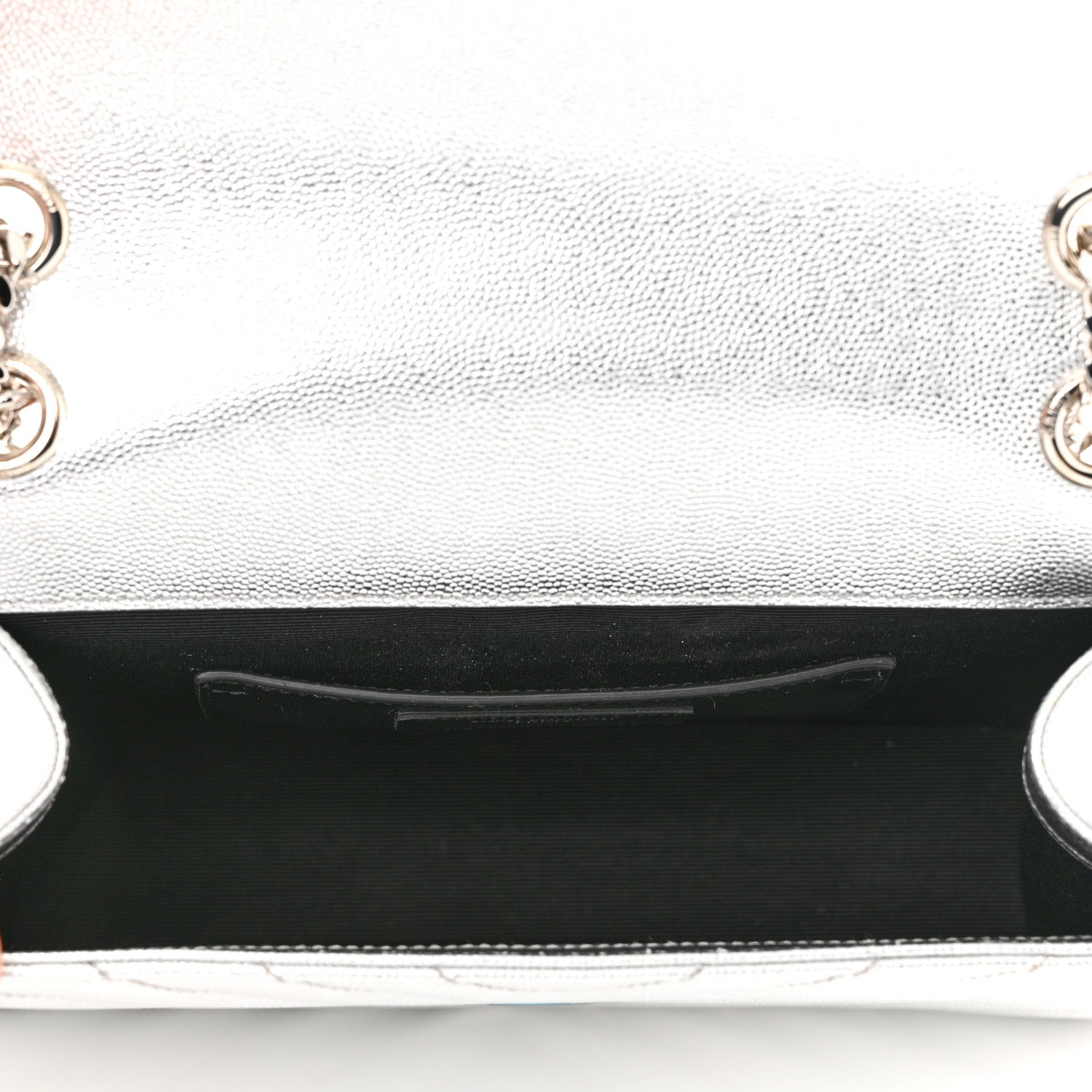 Saint Laurent Metallic Grain De Poudre Matelasse Chevron Medium Monogram Satchel Silver 5 of 11