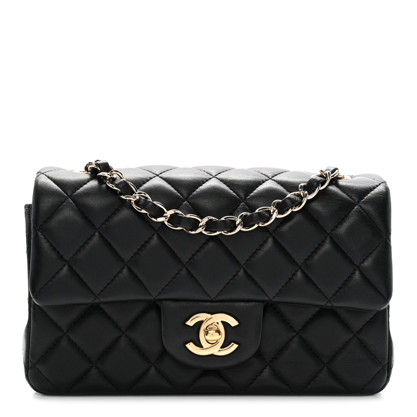 Lambskin Quilted Mini Rectangular Flap Black