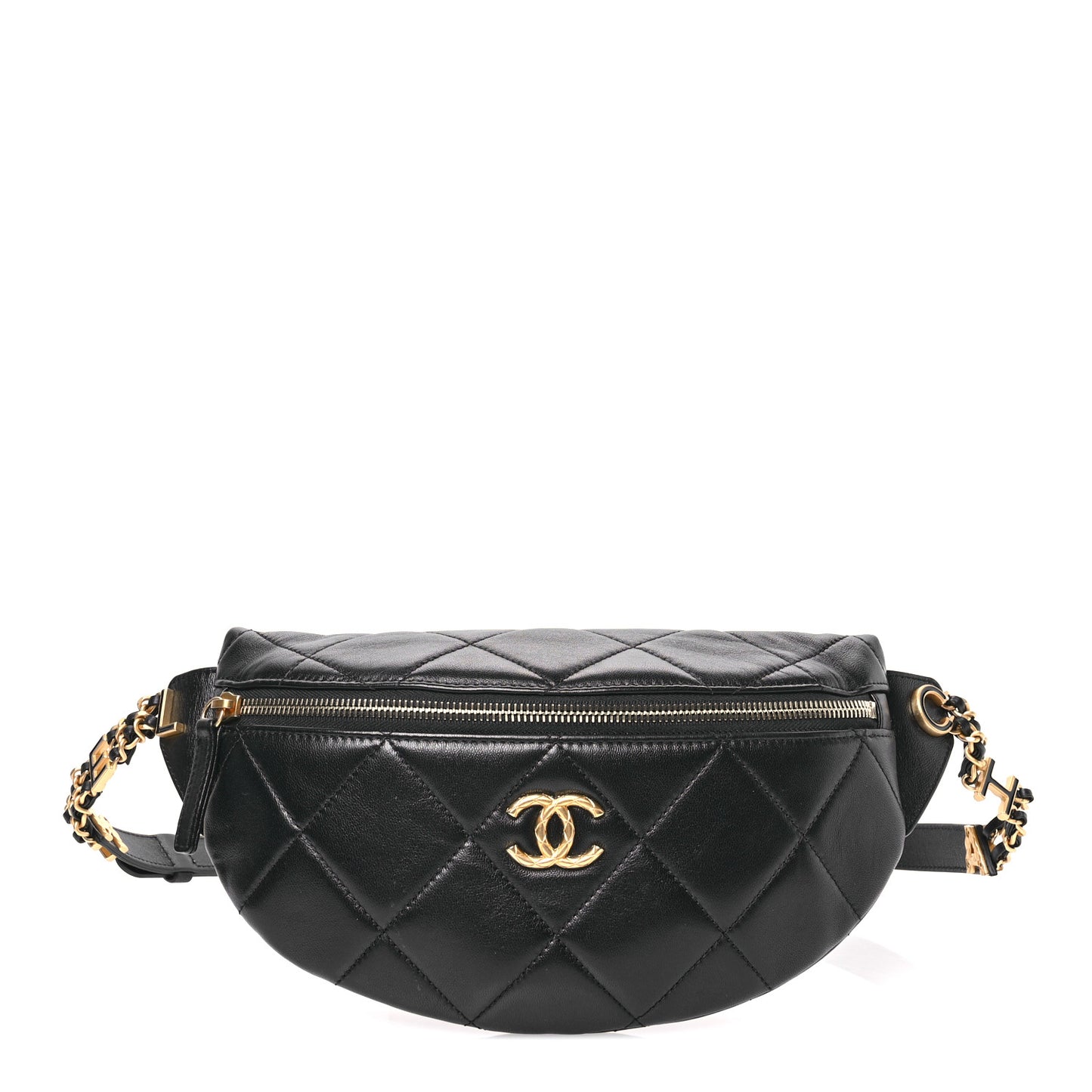 Lambskin Enamel Quilted Waist Bag Black
