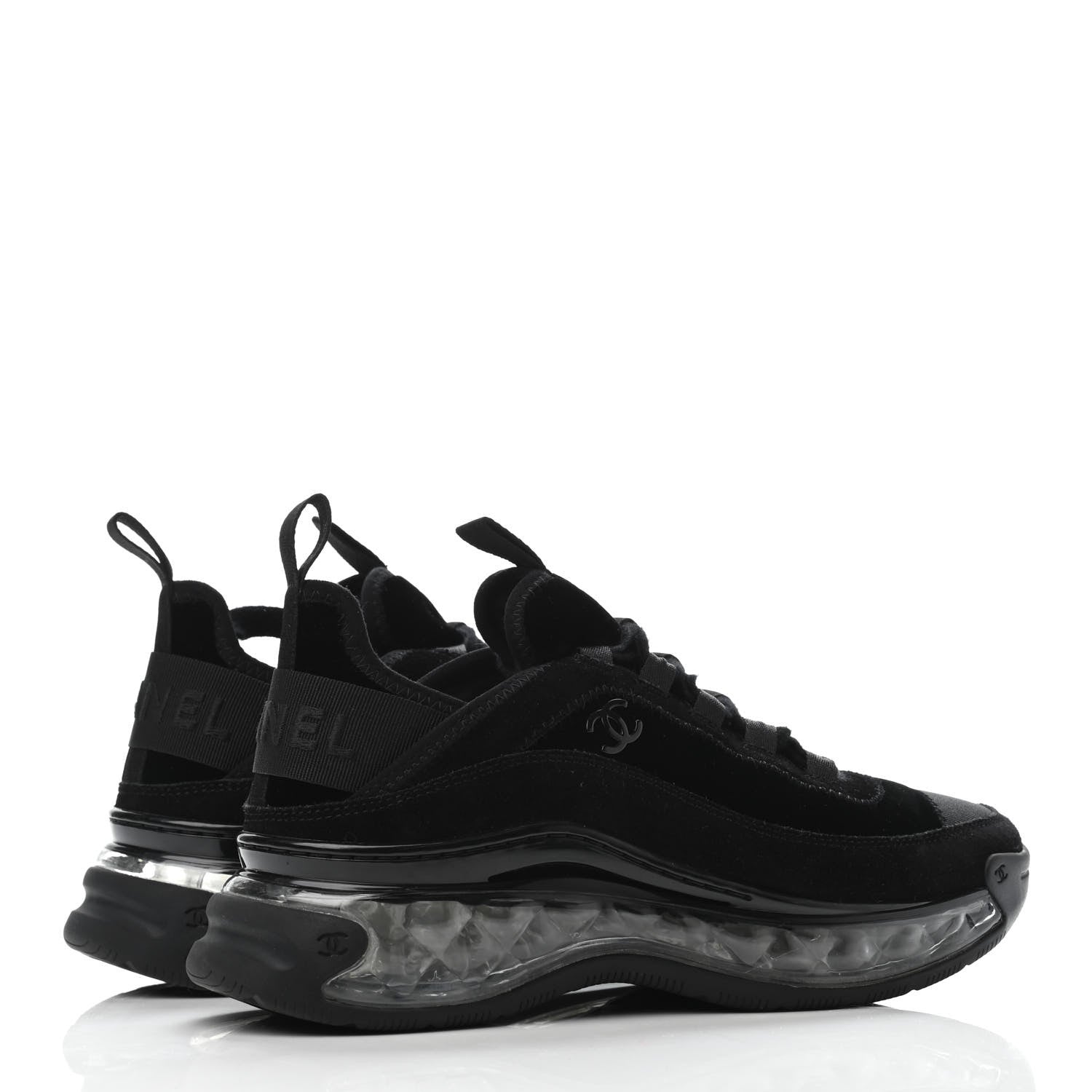 Chanel Suede Calfskin Velvet Grosgrain CC Sneakers 36 Black 3 of 4