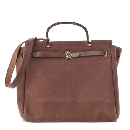 Hermes Toile Vache Calfskin Herbag 30 PM Havane Natural 1 of 8