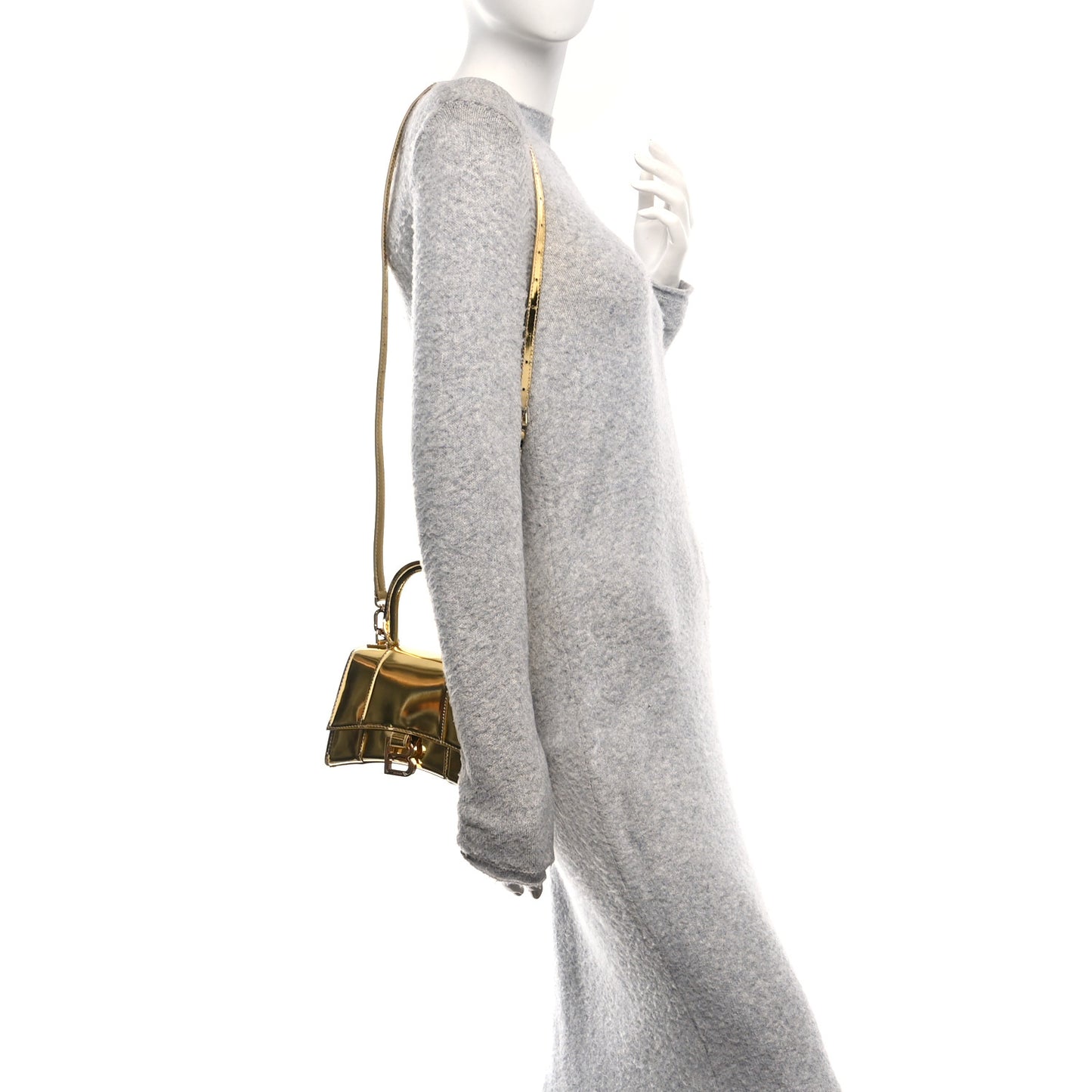 Metallic Calfskin Hourglass Top Handle Bag XS Gold