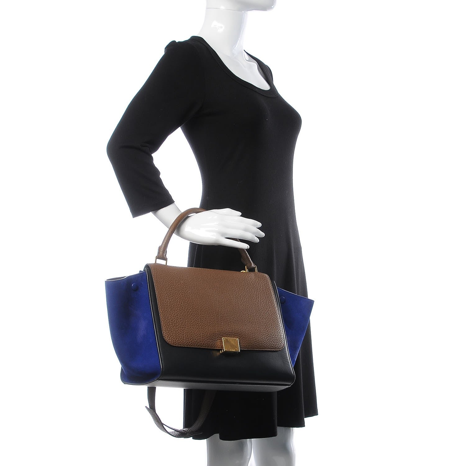 Celine Bullhide Calfskin Nubuck Medium Tri-color Trapeze Coffee 1 of 12