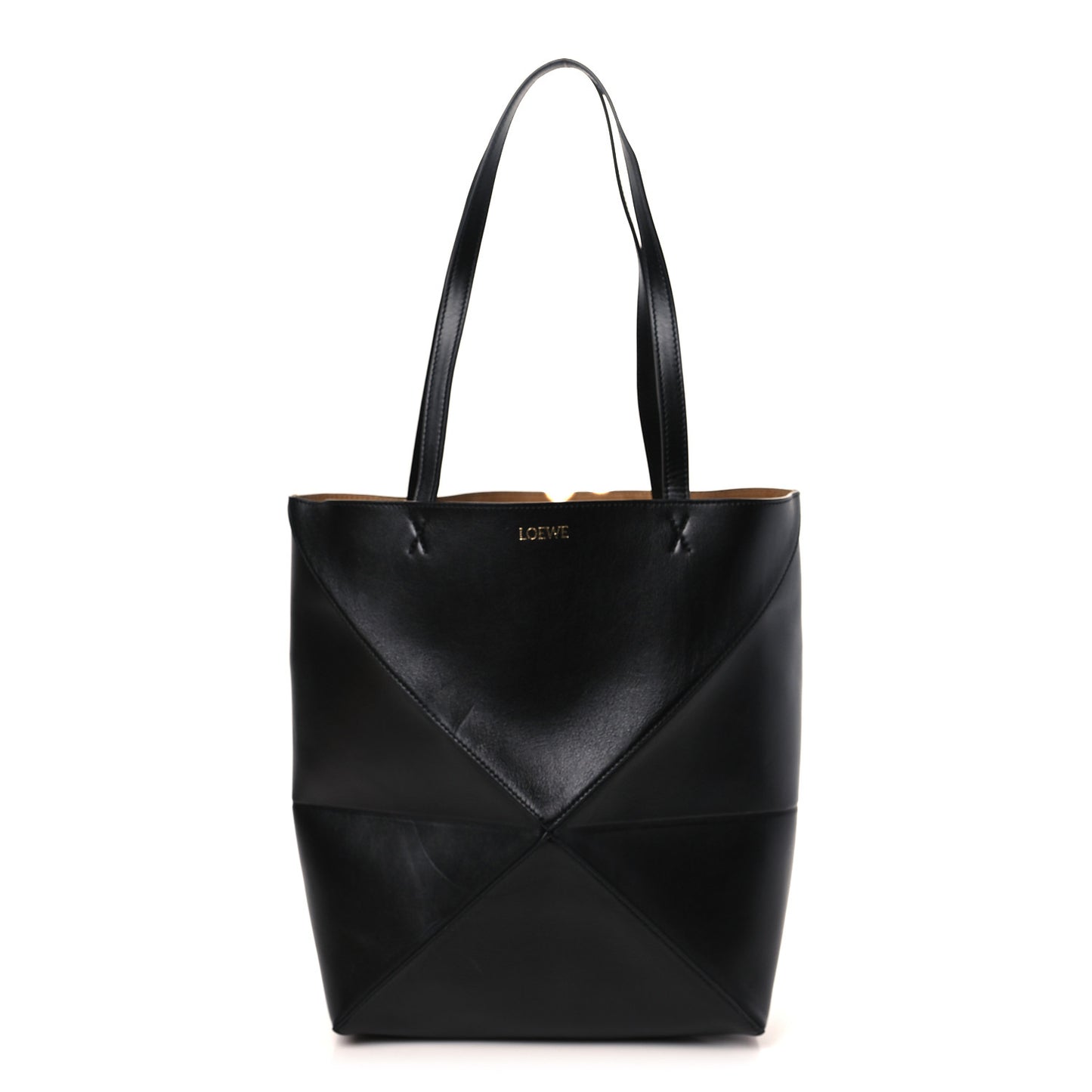 Shiny Calfskin Medium Puzzle Fold Tote Black