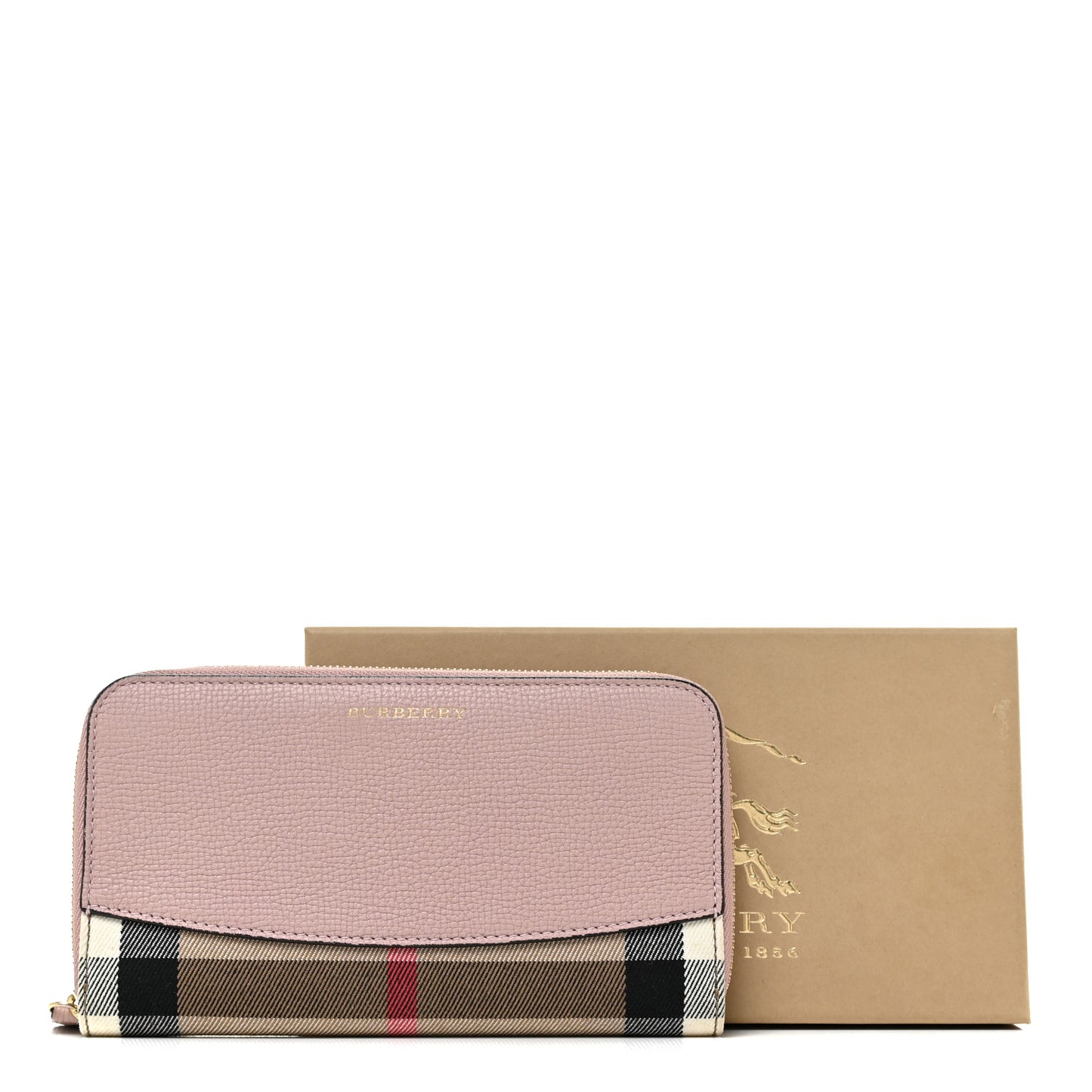 Grainy Calfskin House Check Elmore Zip Around Wallet Mauve Pink