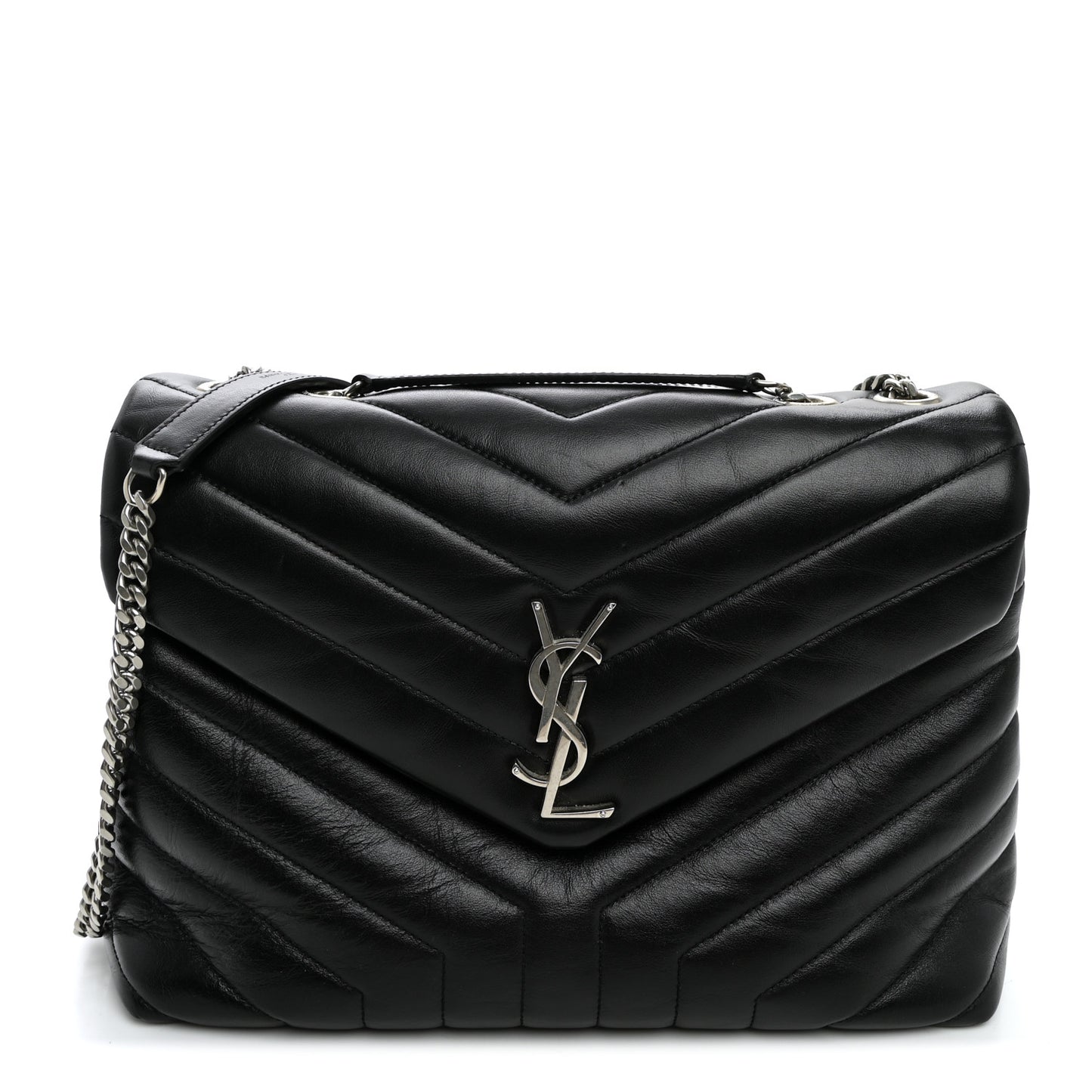 Calfskin Y Quilted Monogram Medium Loulou Chain Satchel Black