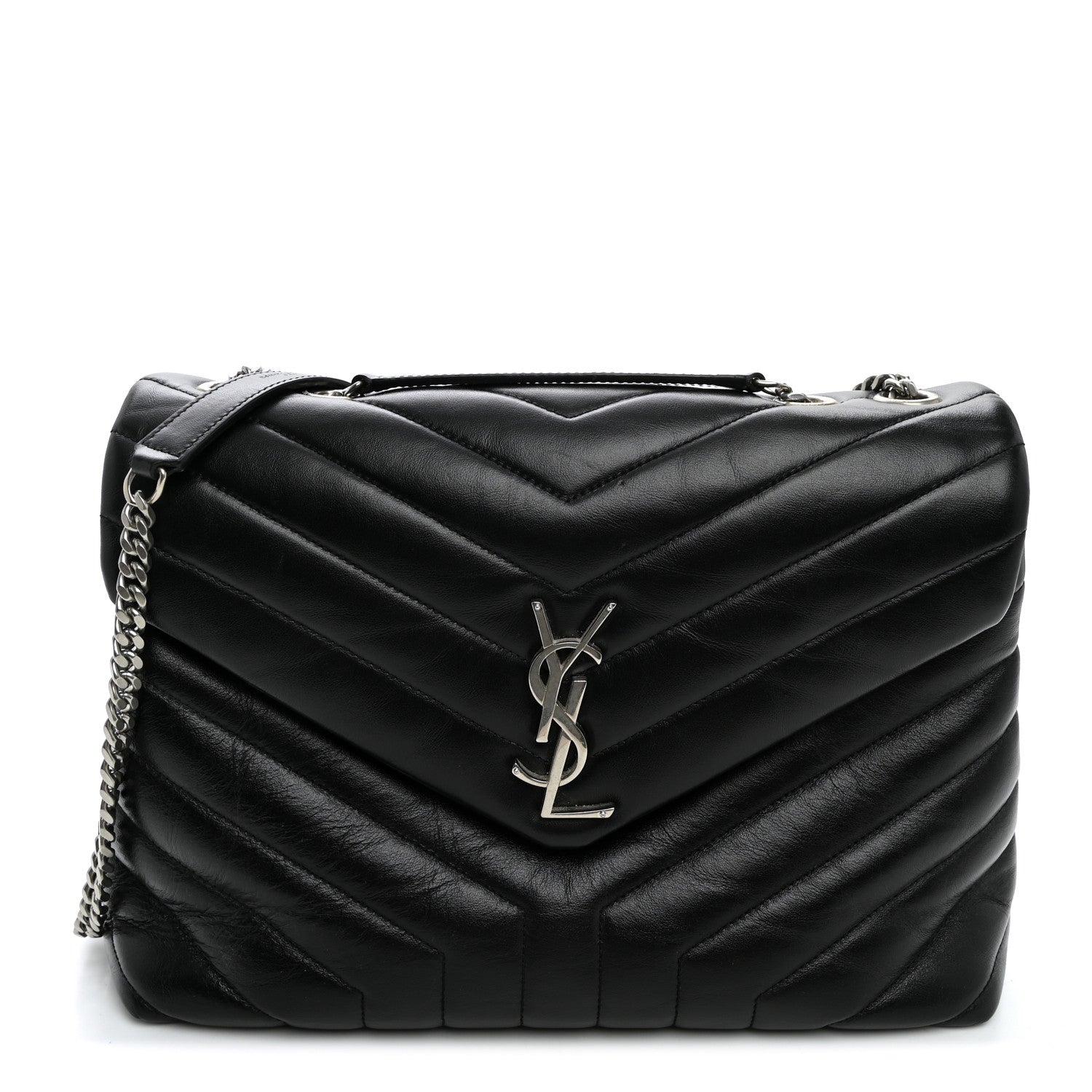 Saint Laurent Calfskin Y Quilted Monogram Medium Loulou Chain Satchel Black 1 of 11