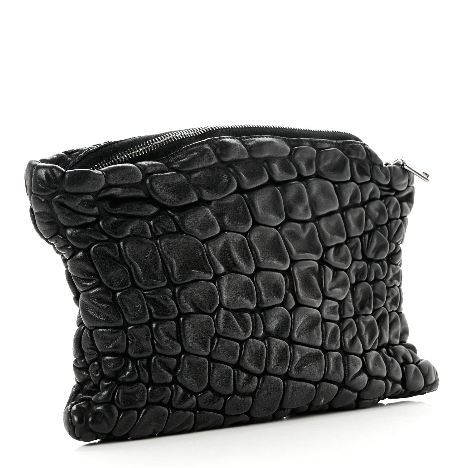Prada Lambskin Embossed Pouch Black 3 of 6