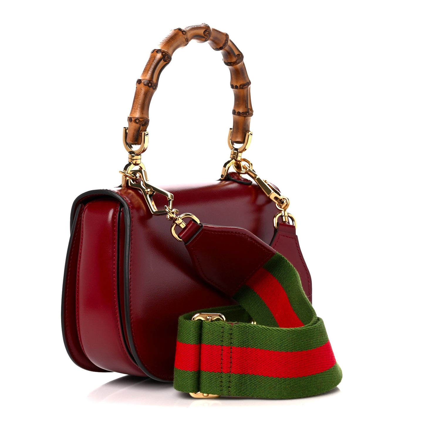 Boarded Dyana Lux Calfskin Web Small Bamboo 1947 Top Handle Bag Red