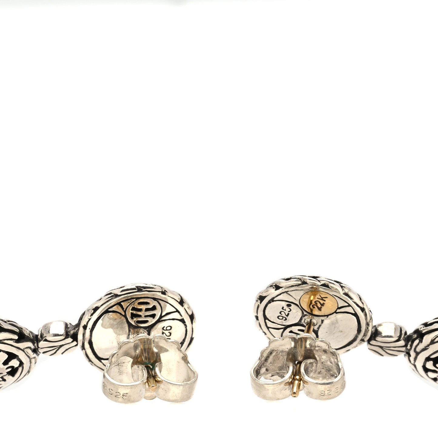 Sterling Silver 22K Yellow Gold Palu Round Drop Earrings