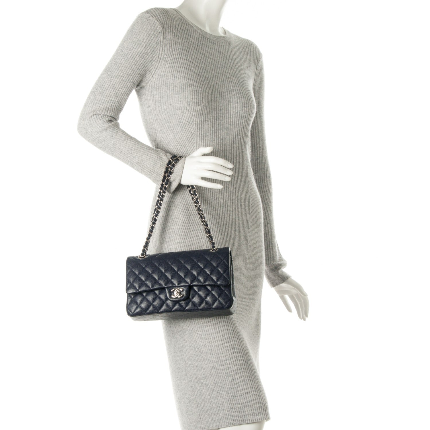 Chanel Caviar Quilted Medium Double Flap Navy 2 of 9