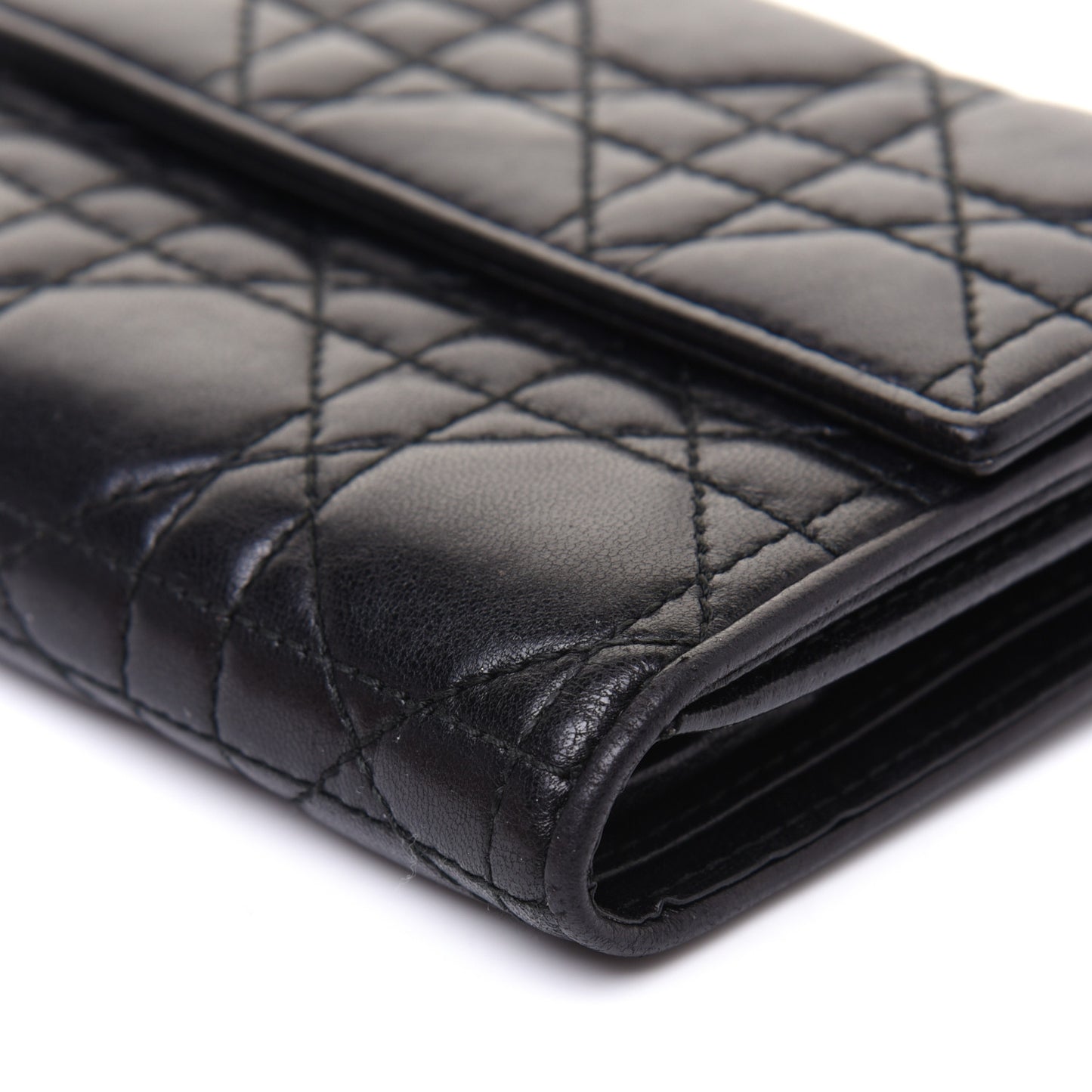 Lambskin Cannage Lady Dior Compact Wallet Black
