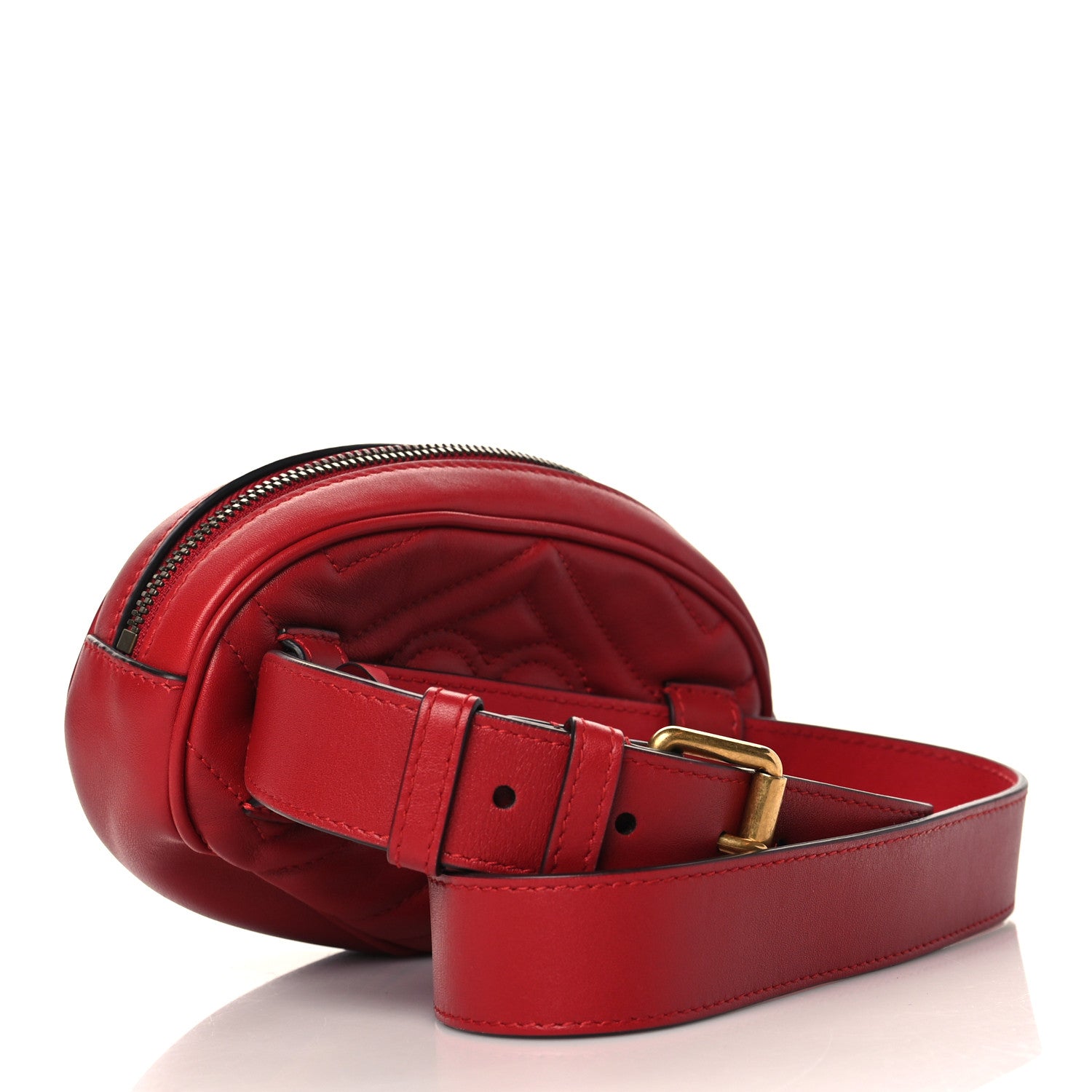 Gucci Calfskin Matelasse GG Marmont Belt Bag 85 34 Hibiscus Red 3 of 7