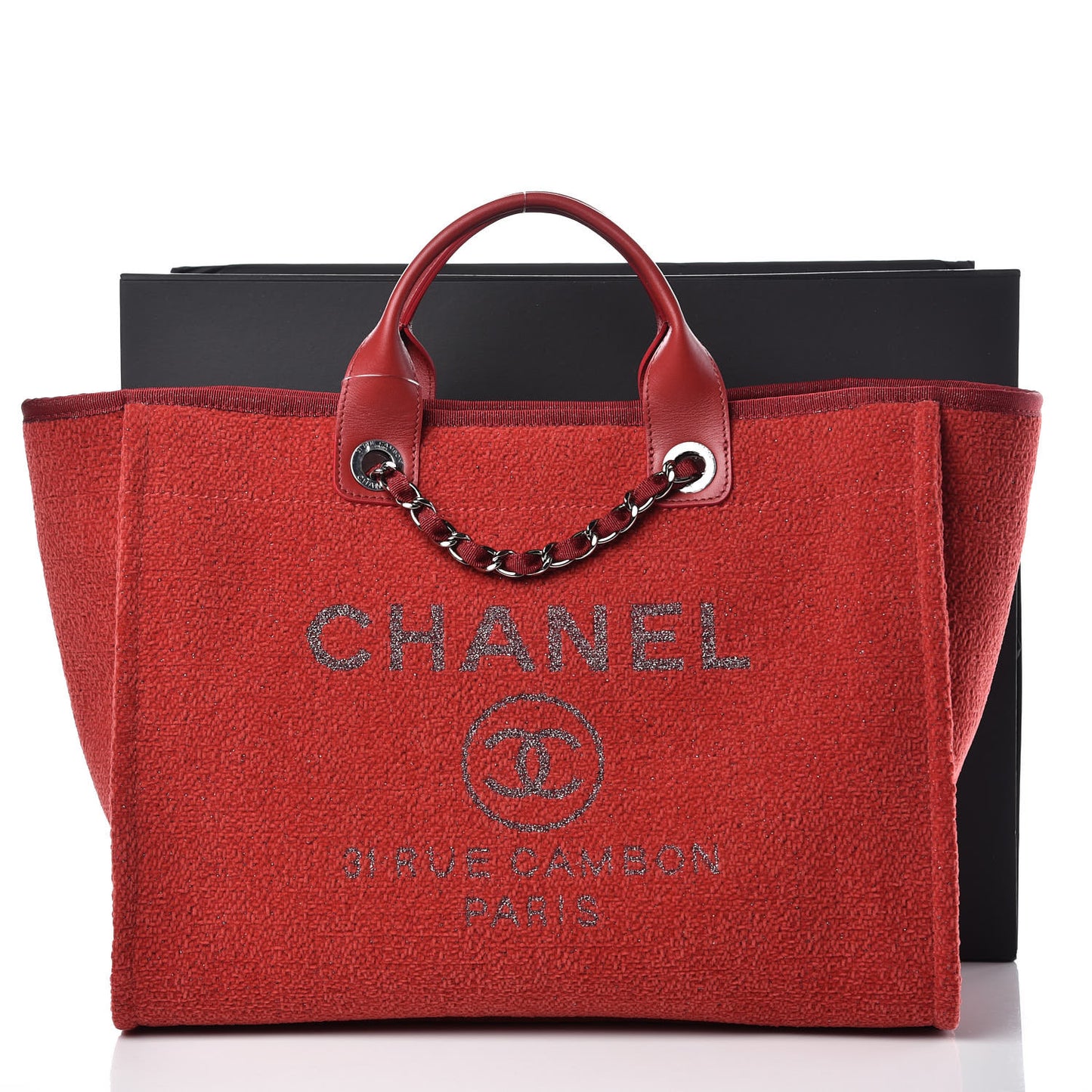 Lurex Boucle Medium Deauville Tote Red