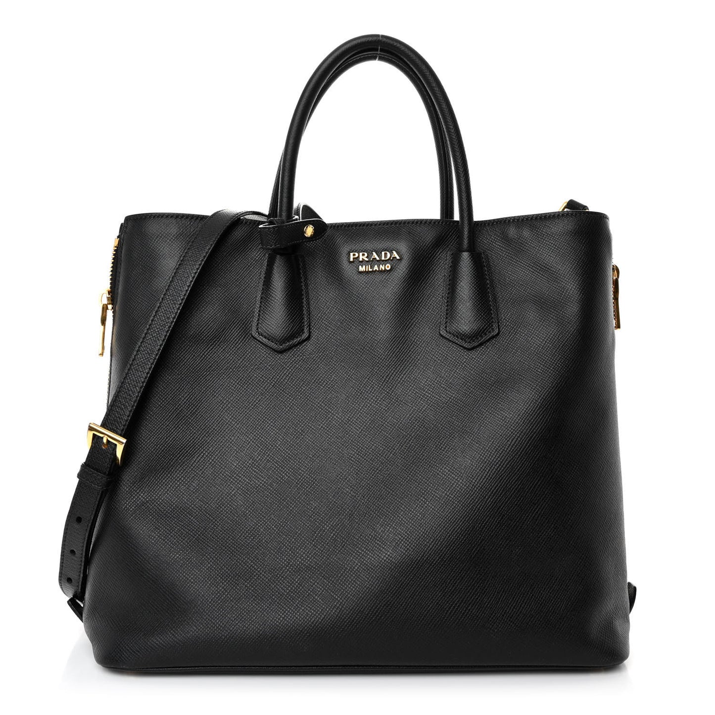 Saffiano Metal Zip Tote Black