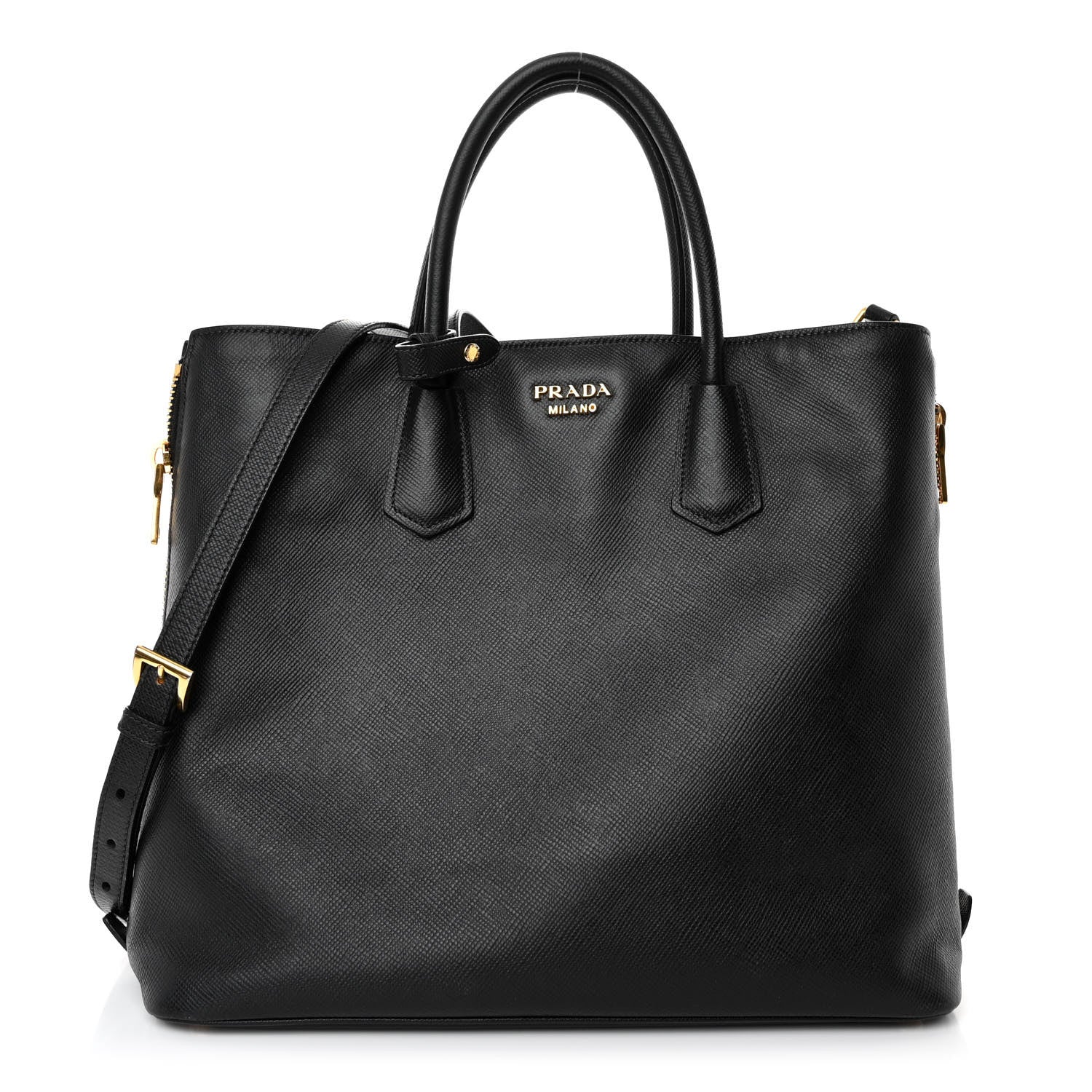 Prada Saffiano Metal Zip Tote Black 1 of 9