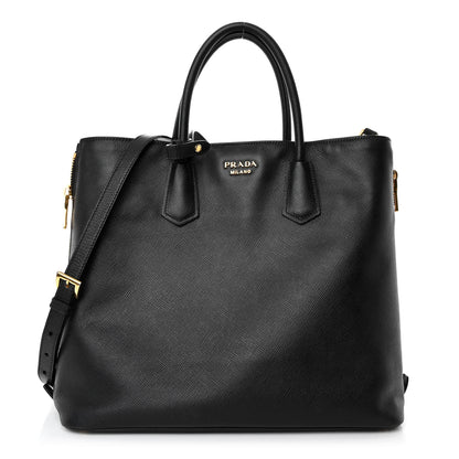 Prada Saffiano Metal Zip Tote Black 1 of 9