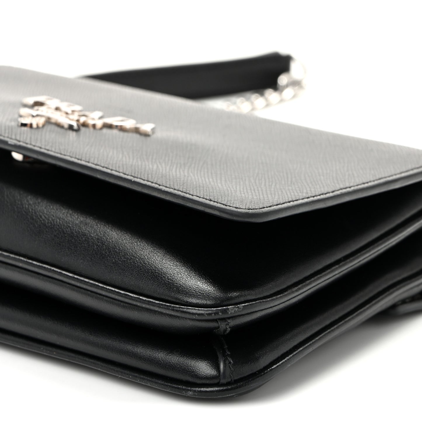 Saffiano Soft Calf Chain Crossbody Bag Black