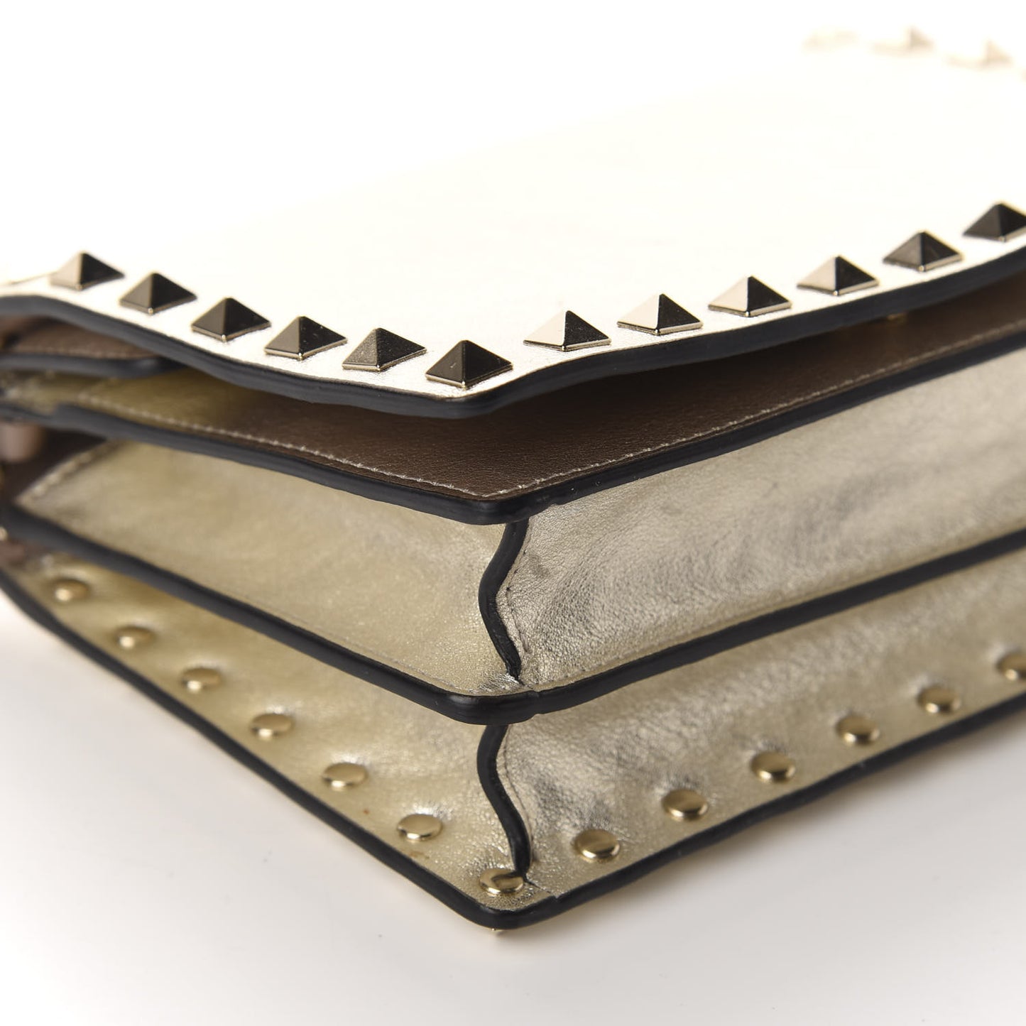 Metallic Calfskin Rockstud Wallet on Chain Gold