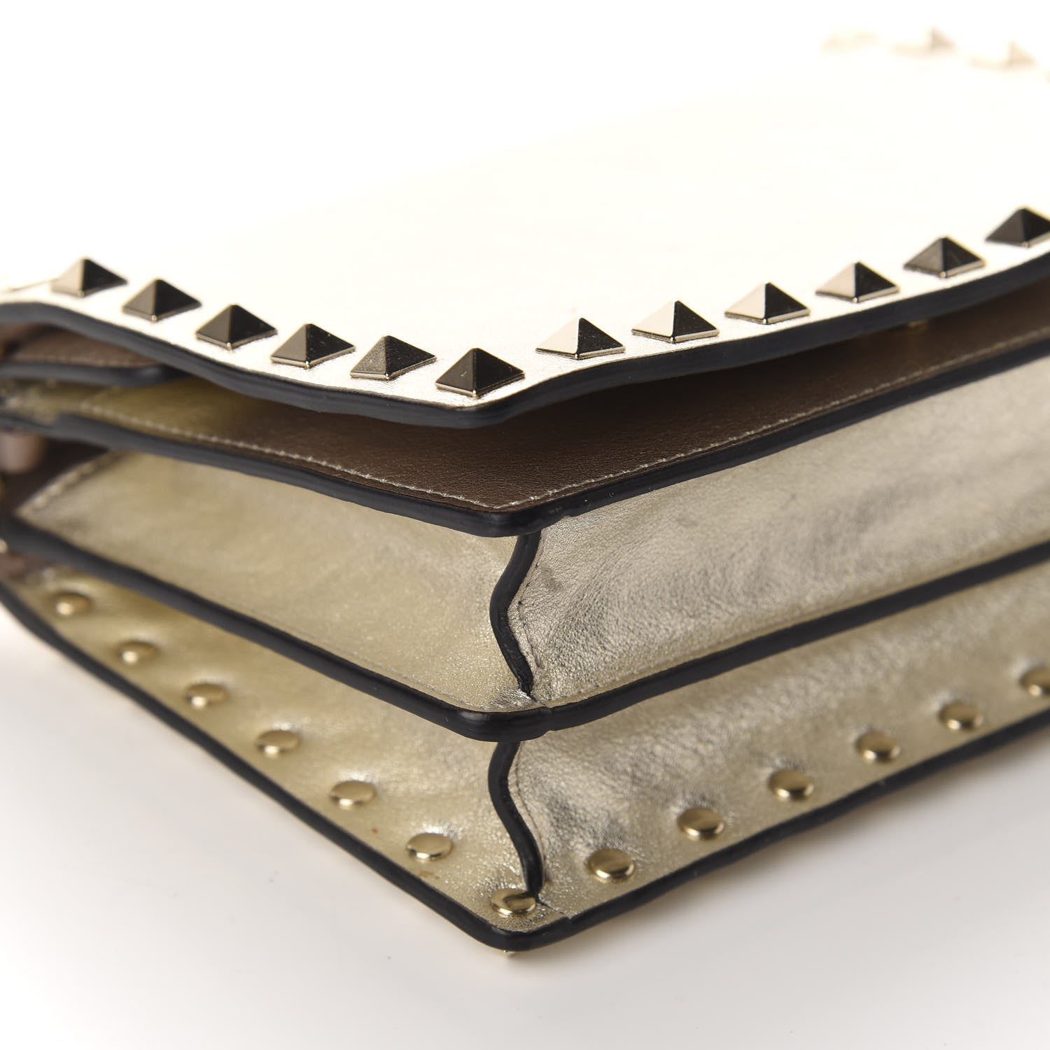 Valentino Garavani Metallic Calfskin Rockstud Wallet on Chain Gold 6 of 9