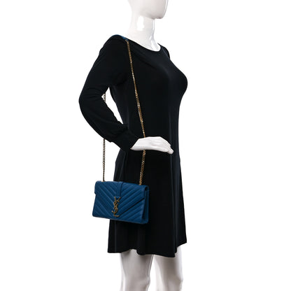 Saint Laurent Lambskin Matelasse Chevron Small Monogram Satchel Royal Blue 2 of 10