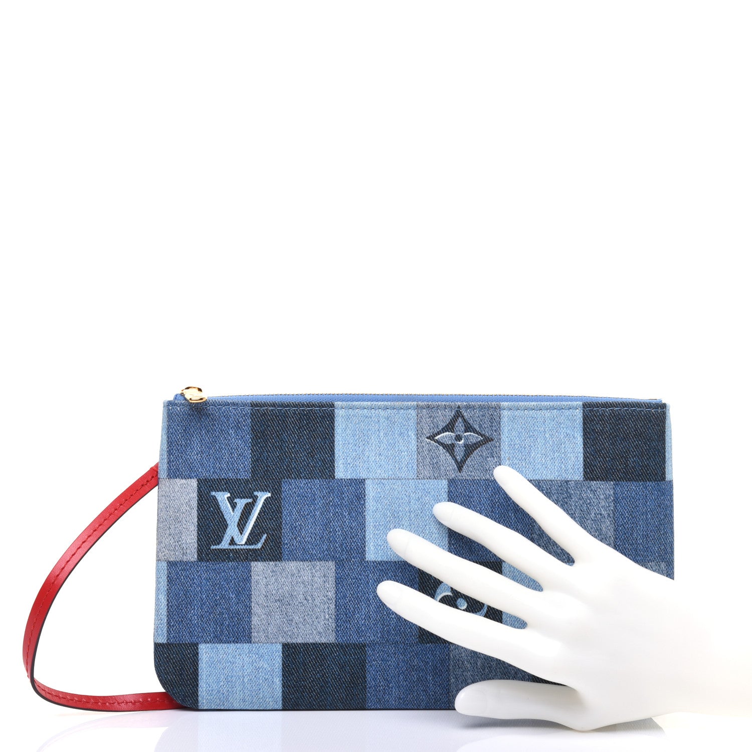 Louis Vuitton Denim Damier Monogram Patchwork Neverfull MM Pochette Blue Rouge 2 of 11