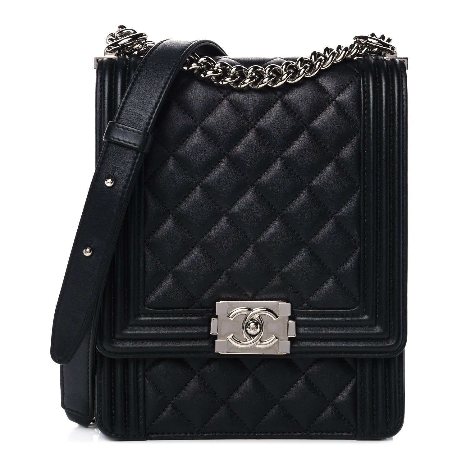 Chanel Calfskin Quilted North South Boy Flap Black 1 of 14