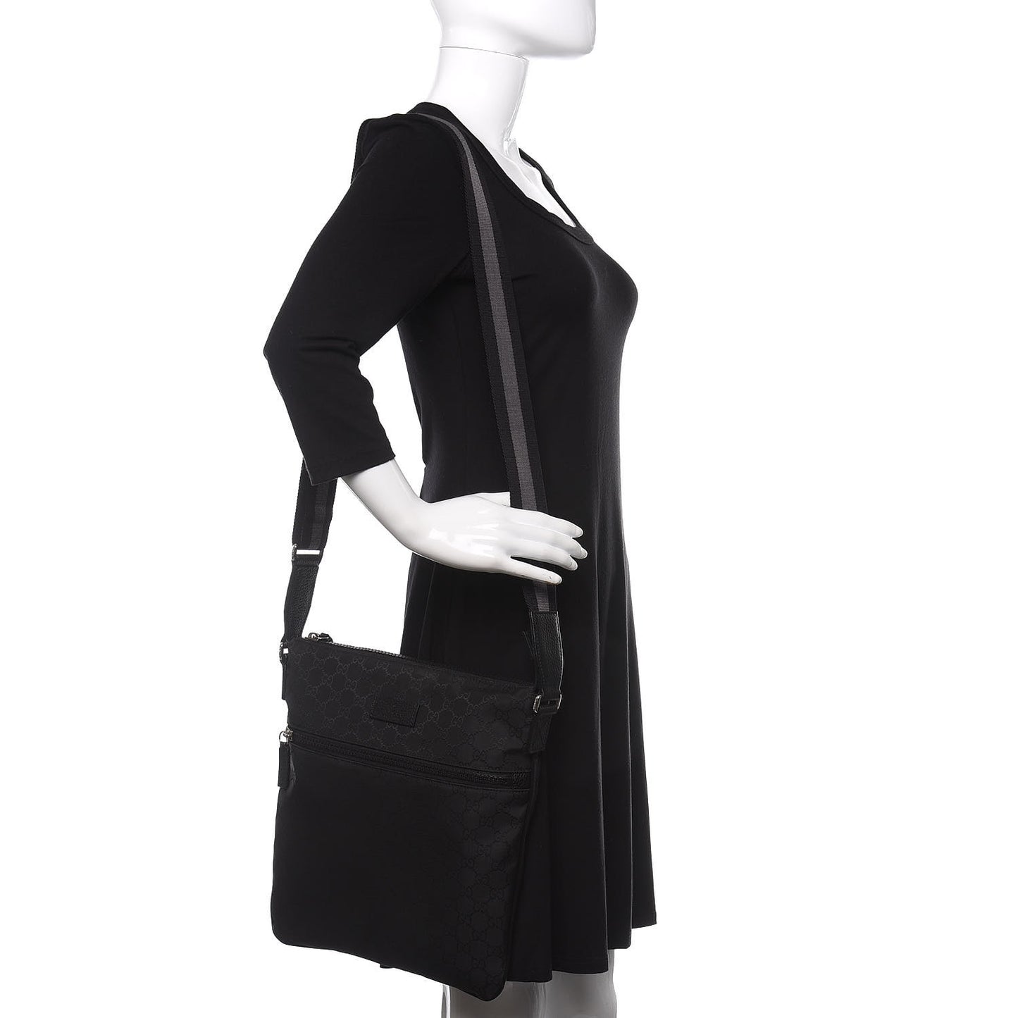 Nylon Monogram Medium Flat Messenger Bag Black