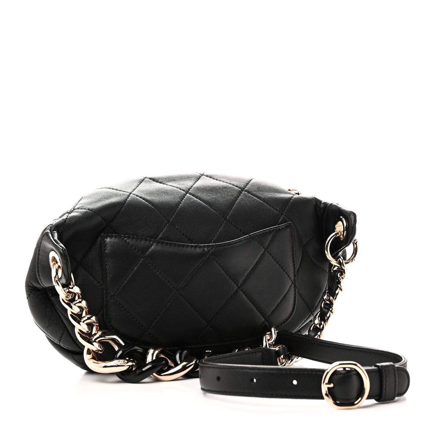 Lambskin Quilted Resin Bi-Color Waist Bag Fanny Pack Black