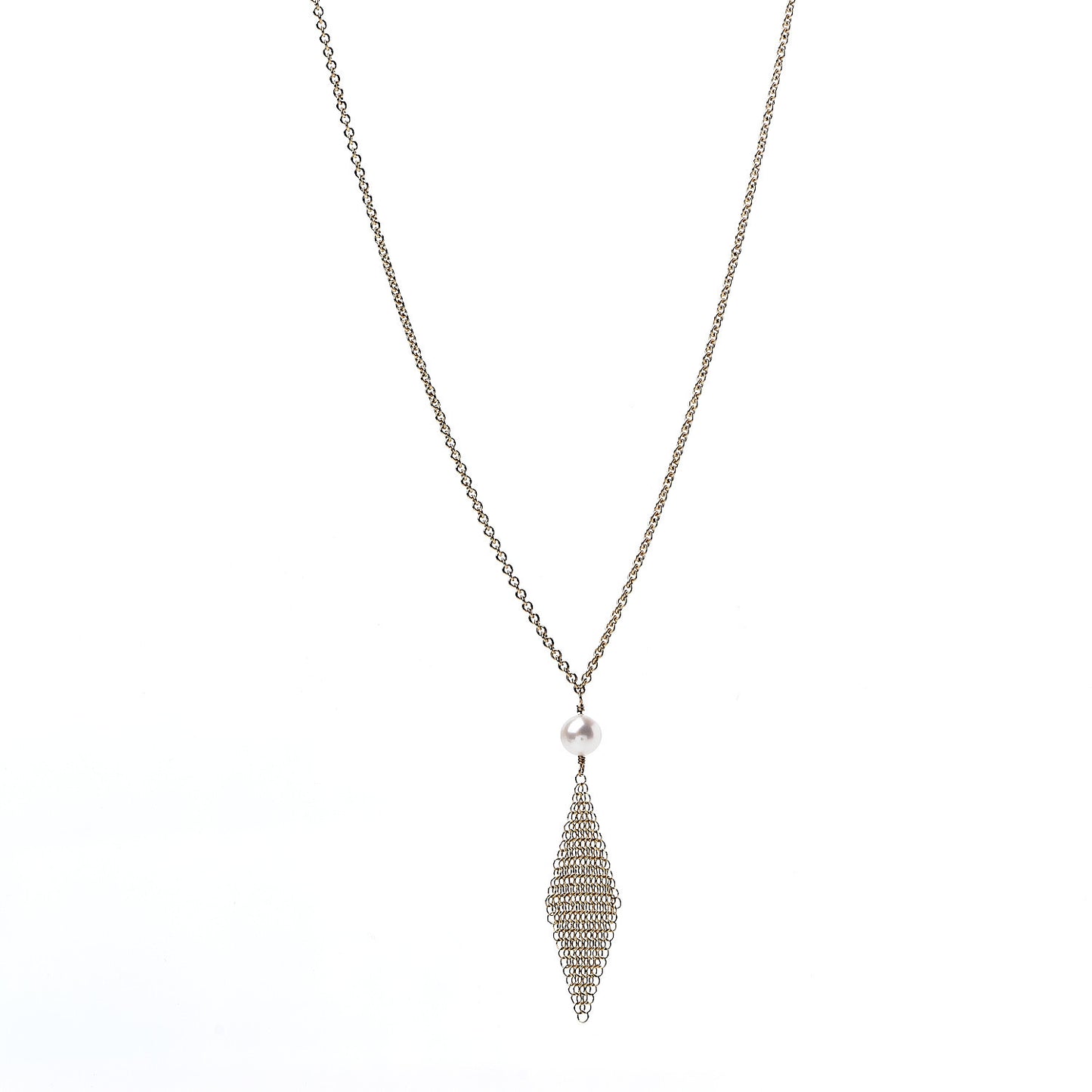 18K Yellow Gold Pearl Elsa Peretti Mesh Pendant Necklace