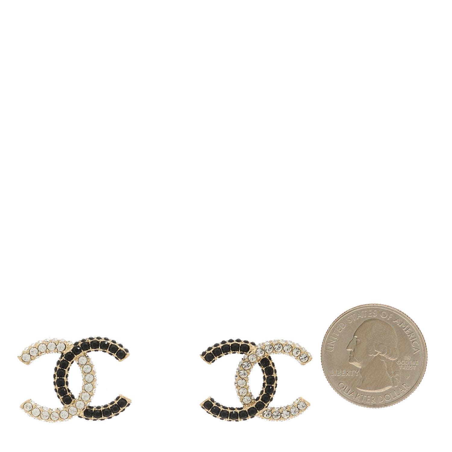 Chanel Crystal CC Earrings Gold Black 2 of 5