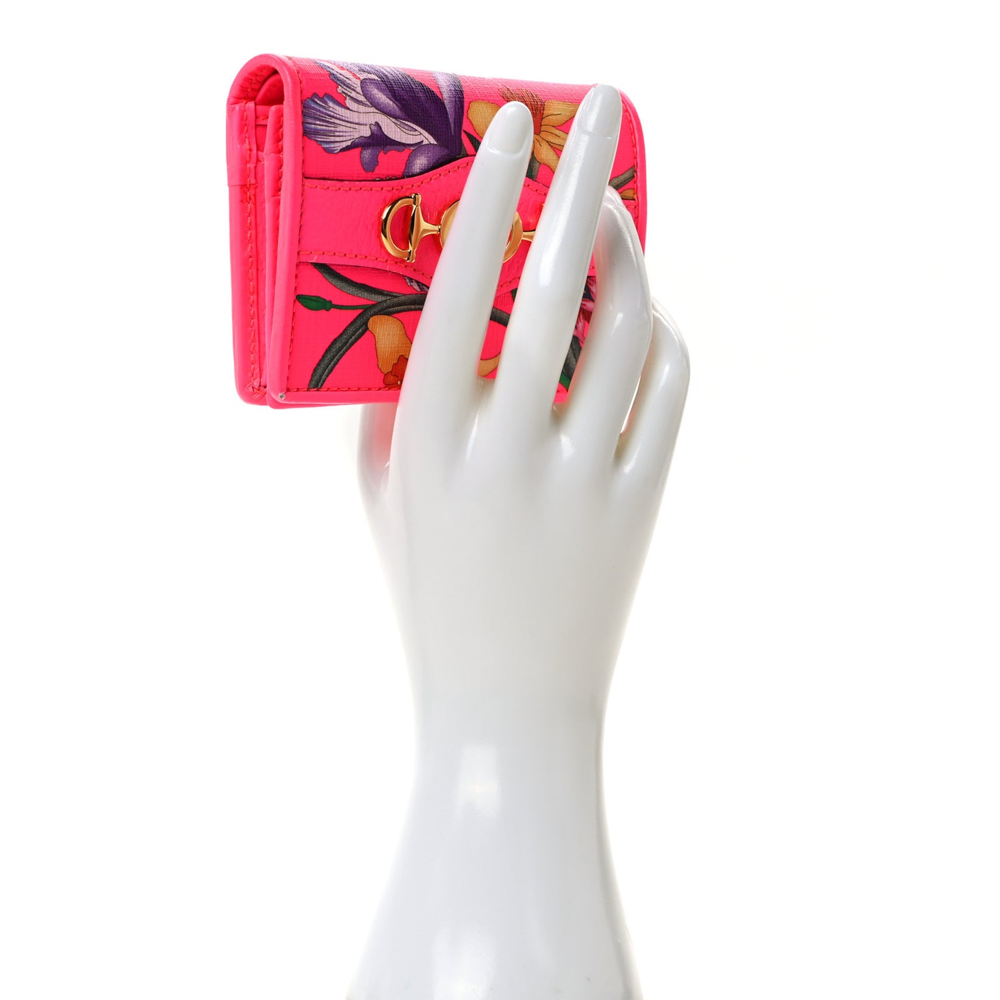 Calfskin Flora Print Zumi Card Case Fuxia Fluo