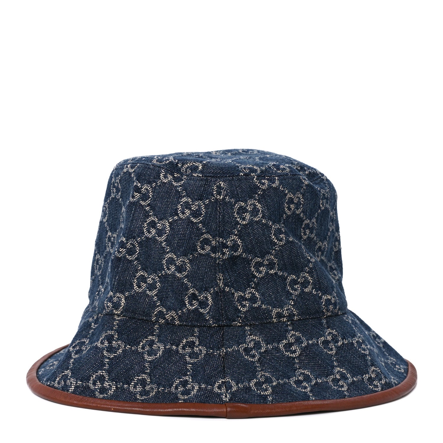 Gucci Washed Jacquard Denim Nappa GG Monogram Oscar Bucket Hat M Denim Cuir 2 of 9