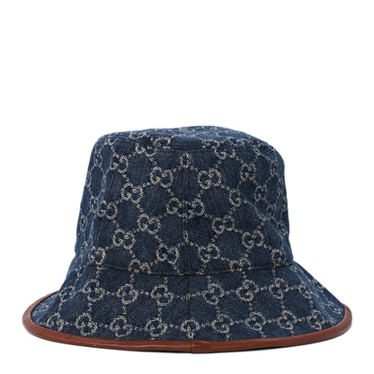 Gucci Washed Jacquard Denim Nappa GG Monogram Oscar Bucket Hat M Denim Cuir 2 of 9