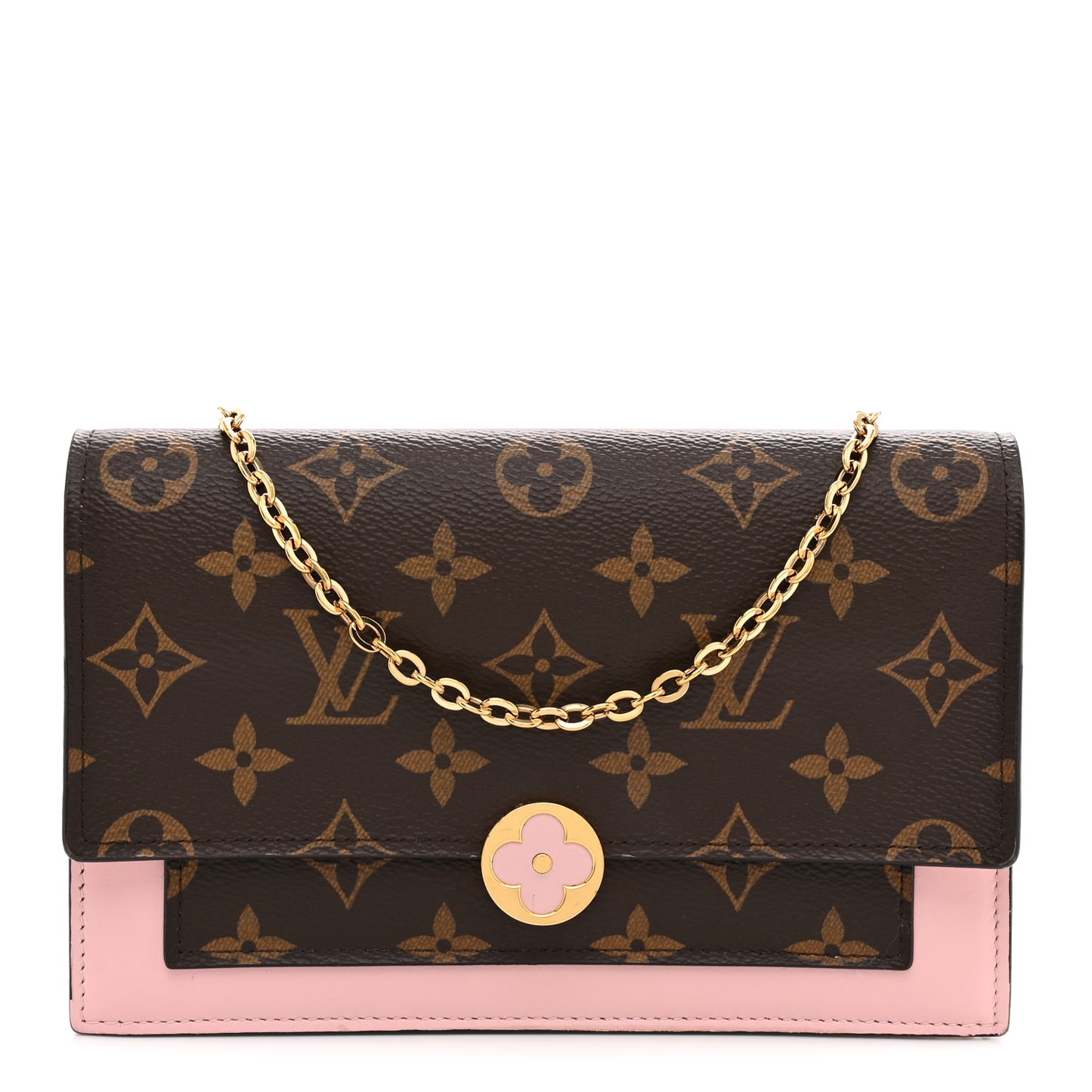 Monogram Flore Chain Wallet Rose Ballerine