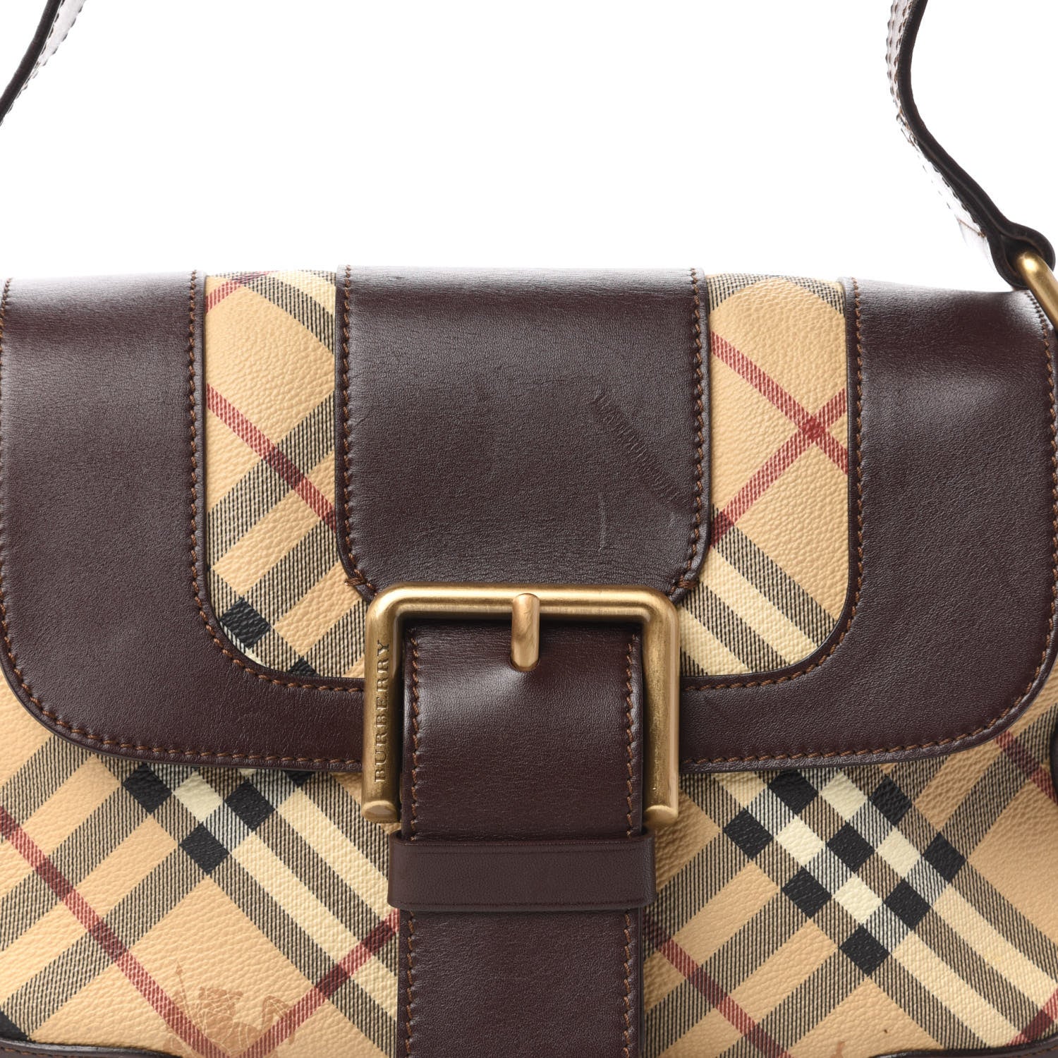 Burberry Haymarket Check Buckle Satchel Brown 9 of 10