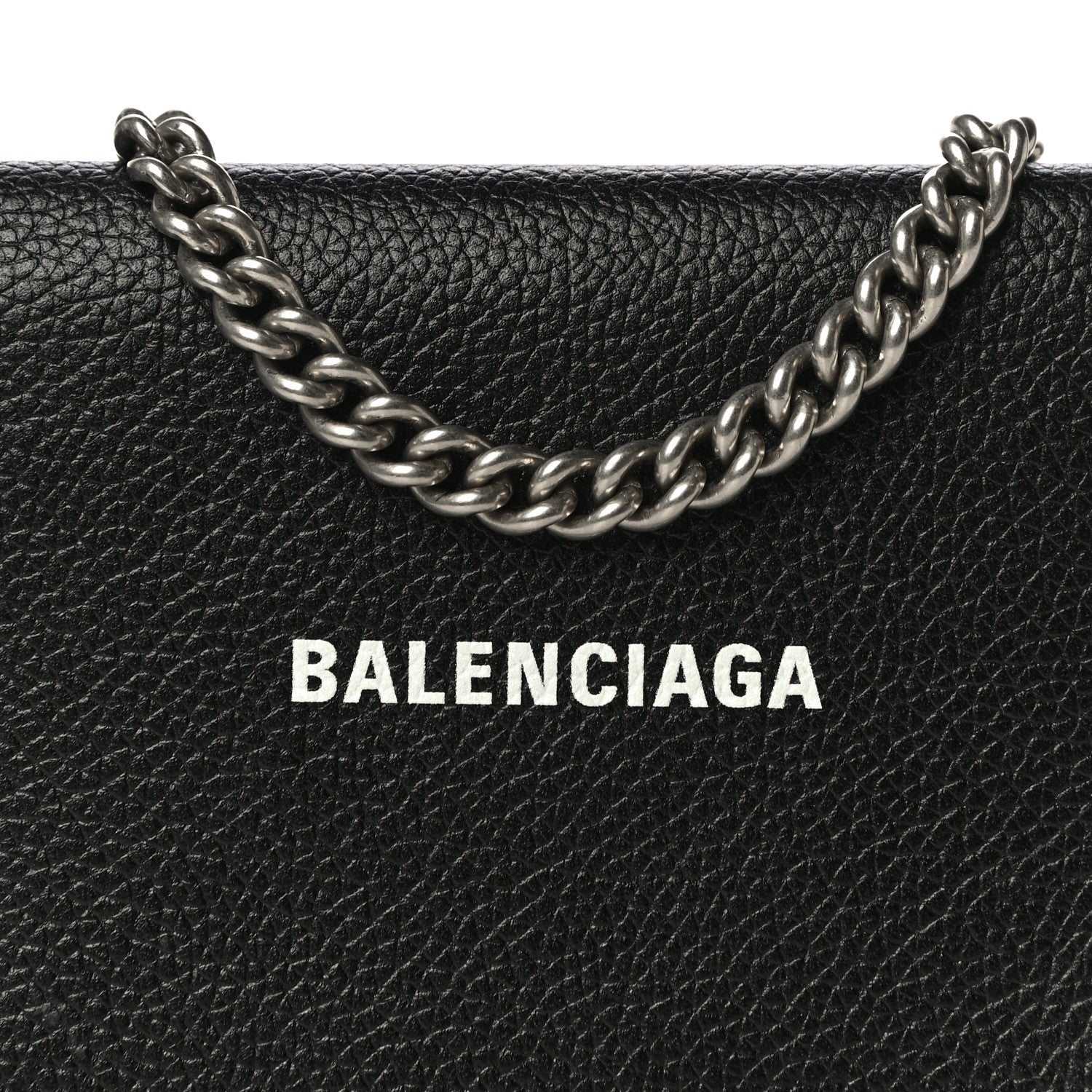 Balenciaga Grained Calfskin Logo Cash Chain Wallet Black White 9 of 13