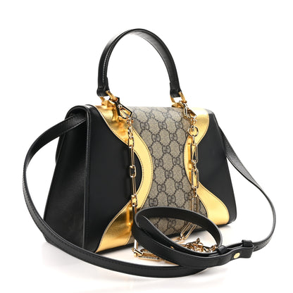 Gucci GG Supreme Monogram Small Osiride Top Handle Bag Black Gold 3 of 10