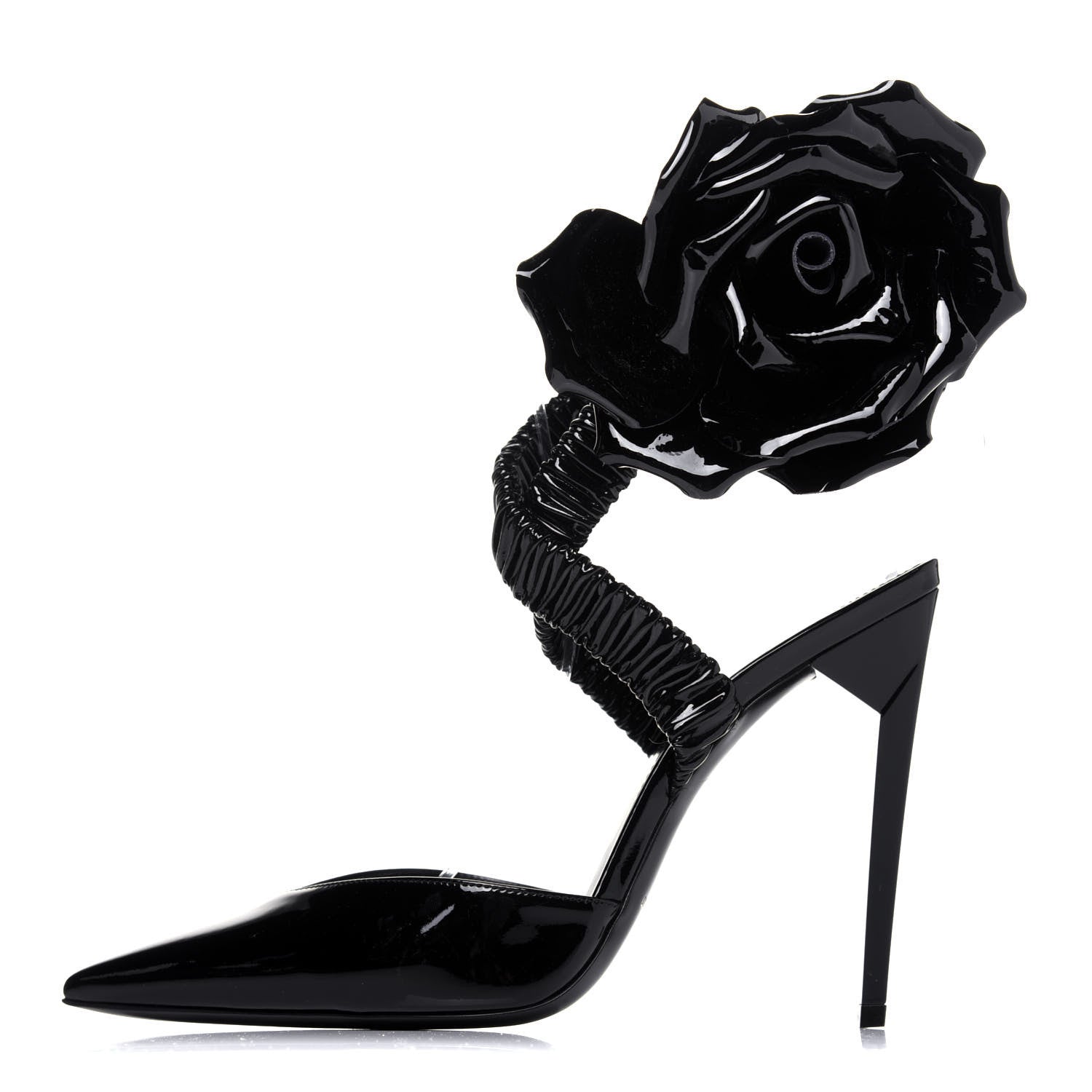 Saint Laurent Patent Freja 105 Flower Ankle Pumps 37.5 Black 1 of 12