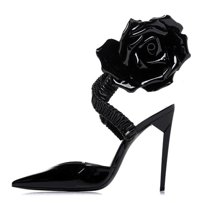 Saint Laurent Patent Freja 105 Flower Ankle Pumps 37.5 Black 1 of 12