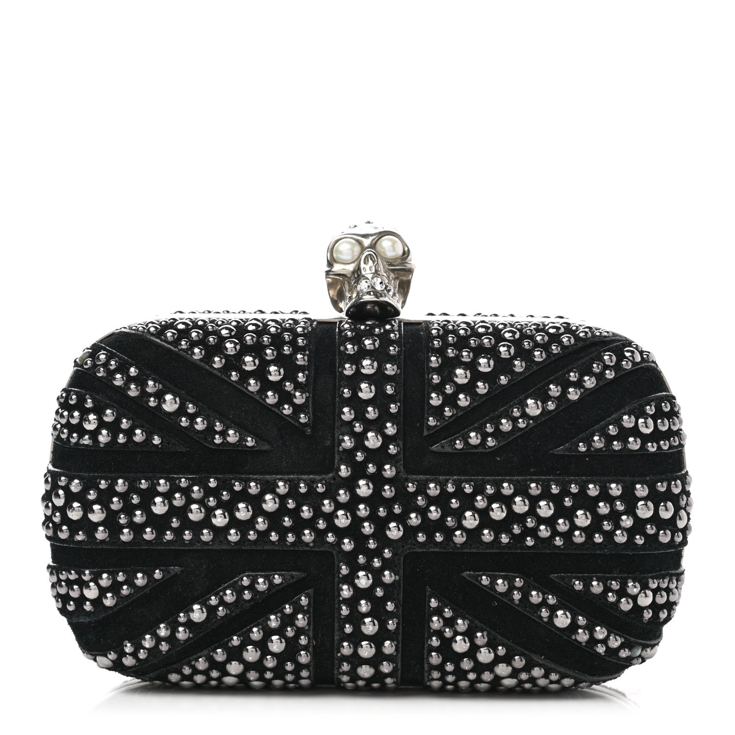 Alexander McQueen Suede Studded Britannia Skull Box Clutch Black 1 of 10