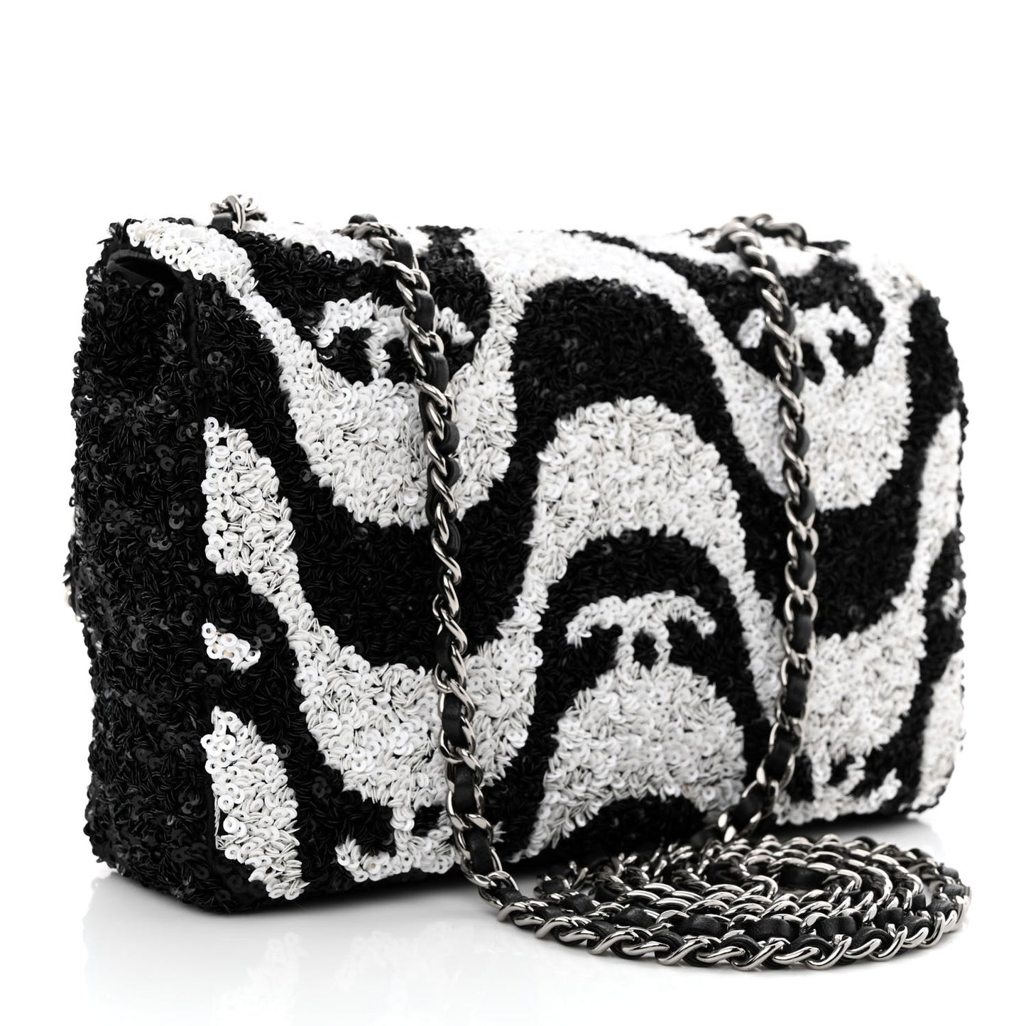 Sequin Mini Rectangular Flap Black White