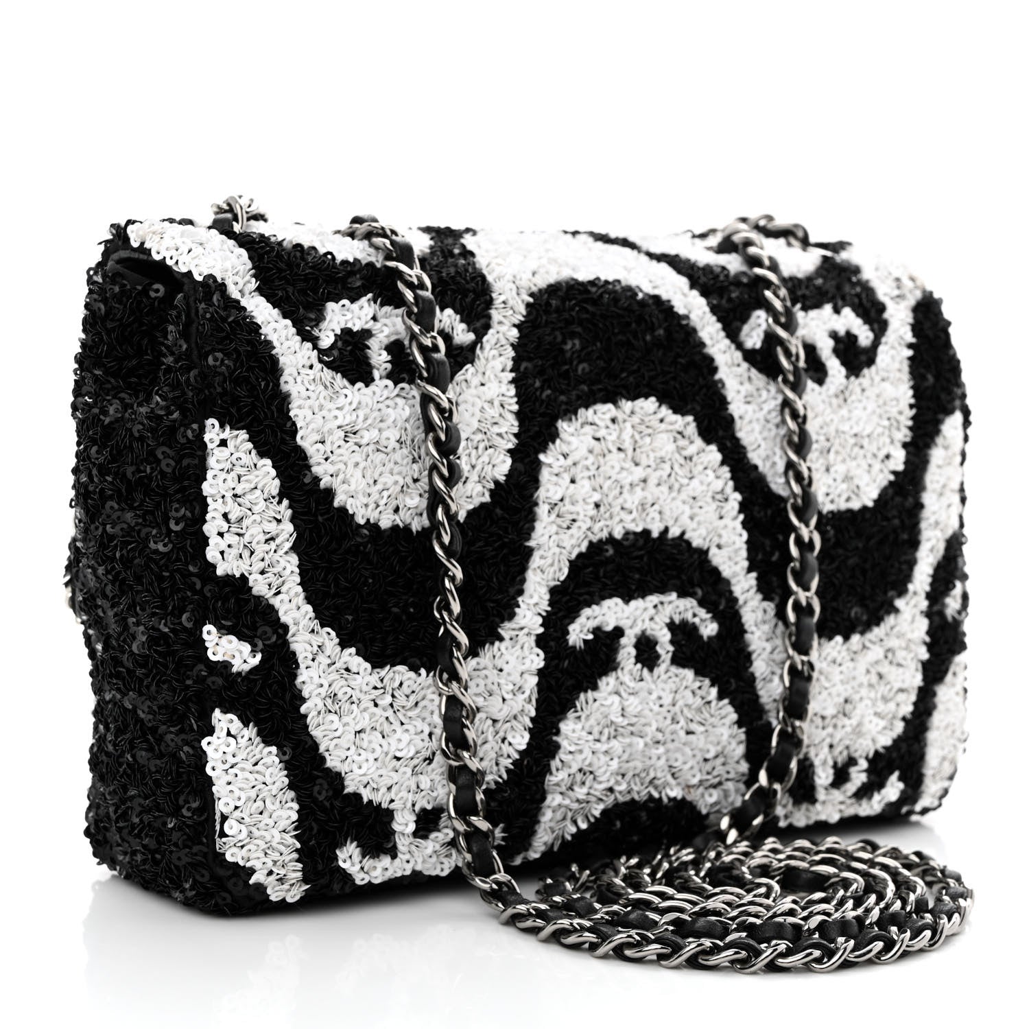 Chanel Sequin Mini Rectangular Flap Black White 3 of 11