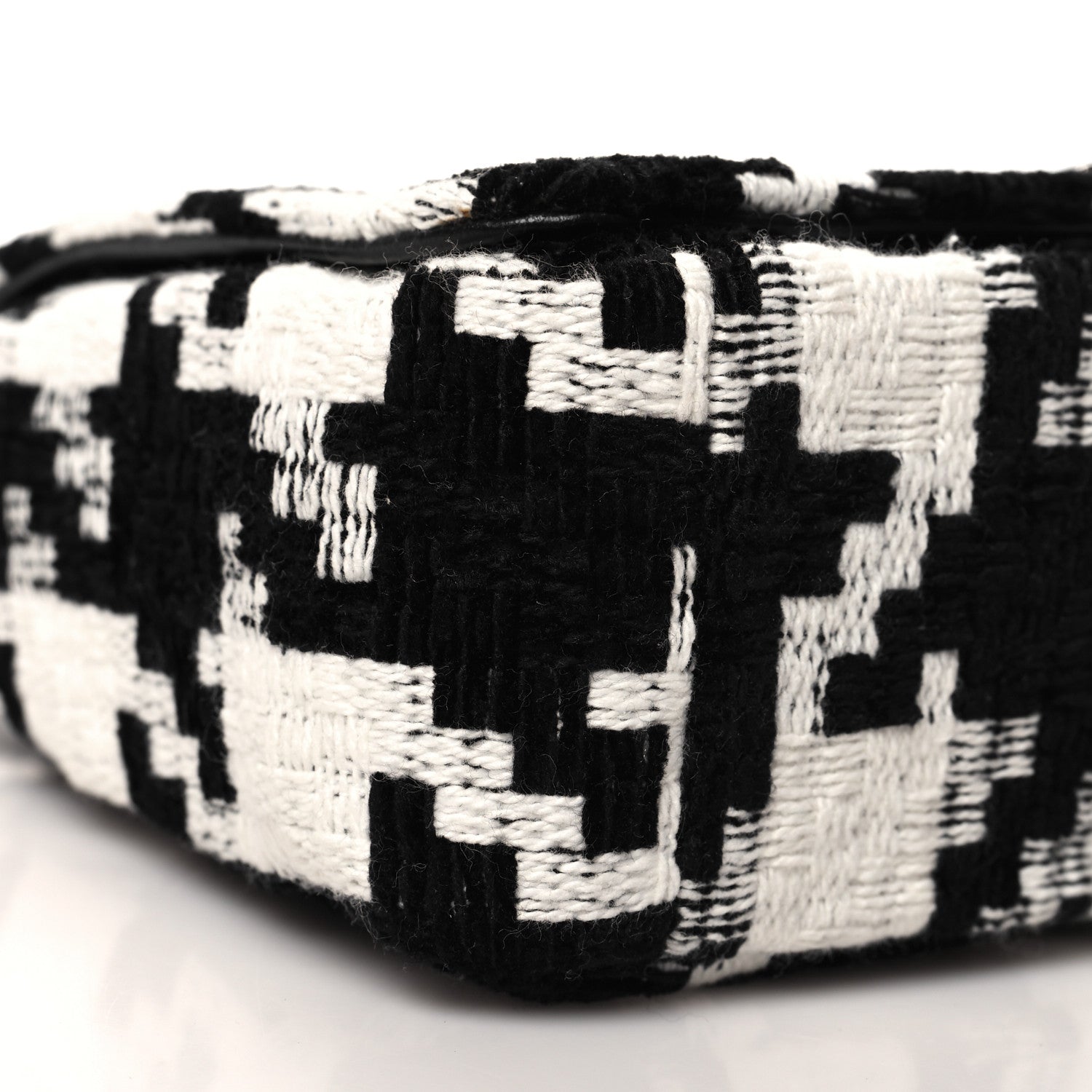 Christian Dior Tweed Macro Houndstooth Small Caro Bag Black White 9 of 11