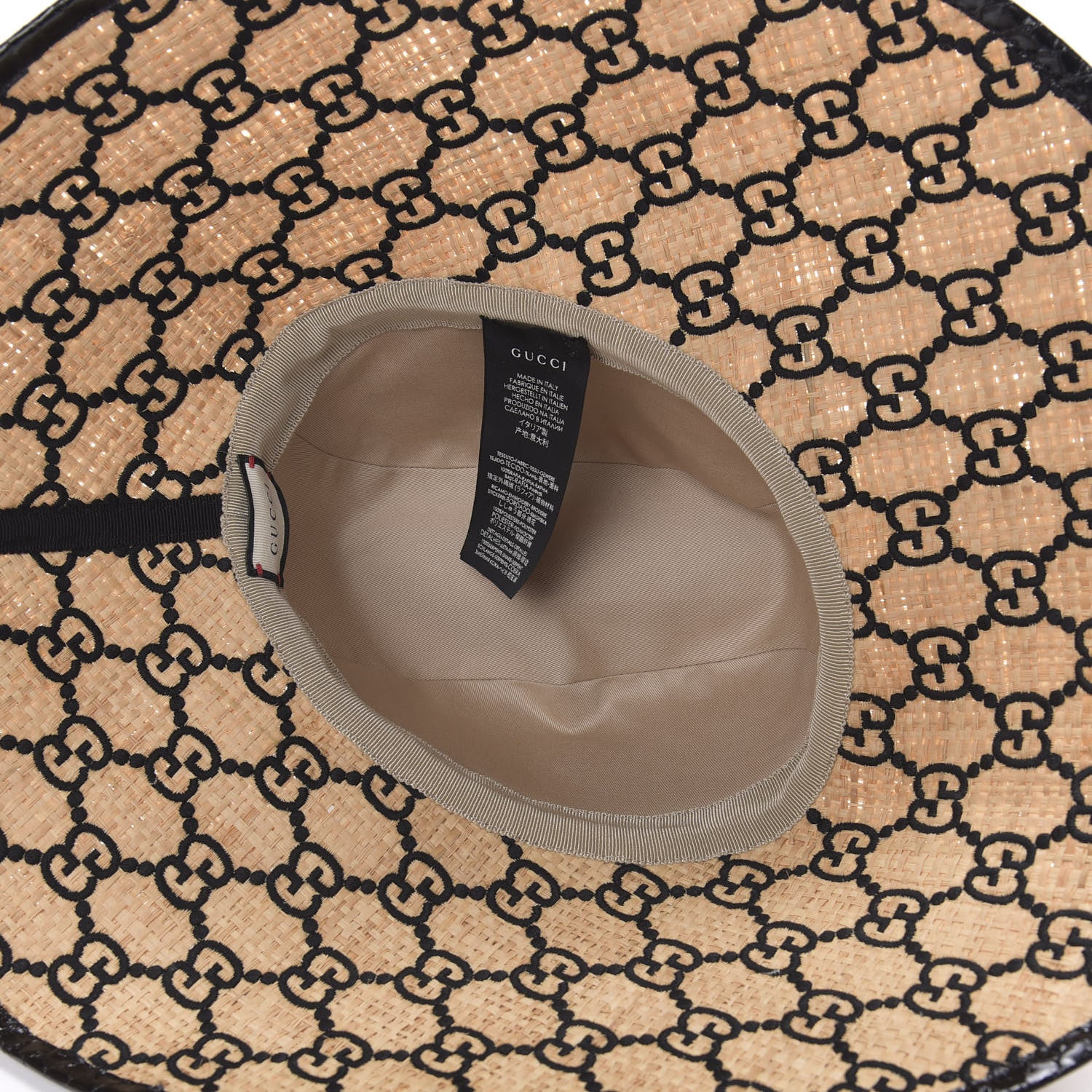 Gucci Raffia Elaphe GG Monogram Embroidered Wide Brim Hat Ivory Black 5 of 8