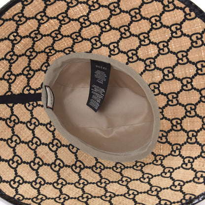 Gucci Raffia Elaphe GG Monogram Embroidered Wide Brim Hat Ivory Black 5 of 8