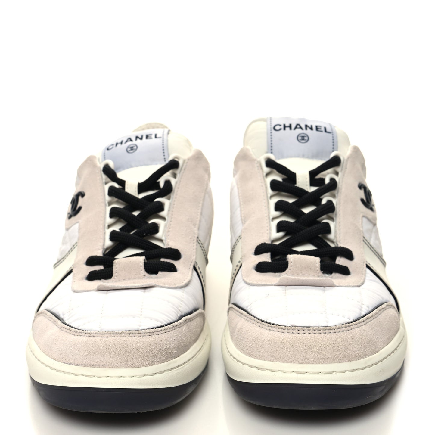 Suede Fabric Calfskin Womens CC Sneakers 39 White Light Gray